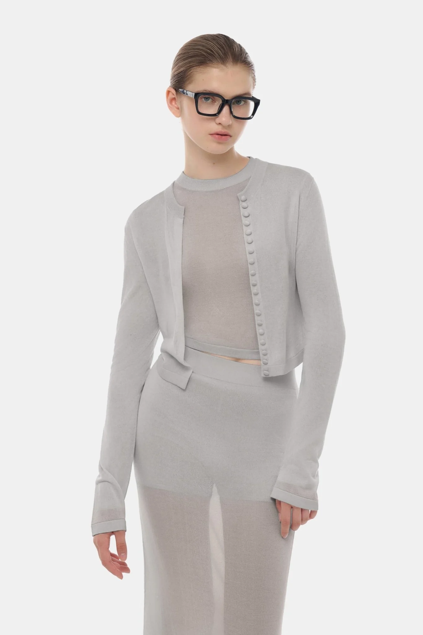 Grey Sheer Layered Midi Skirt - Image 4