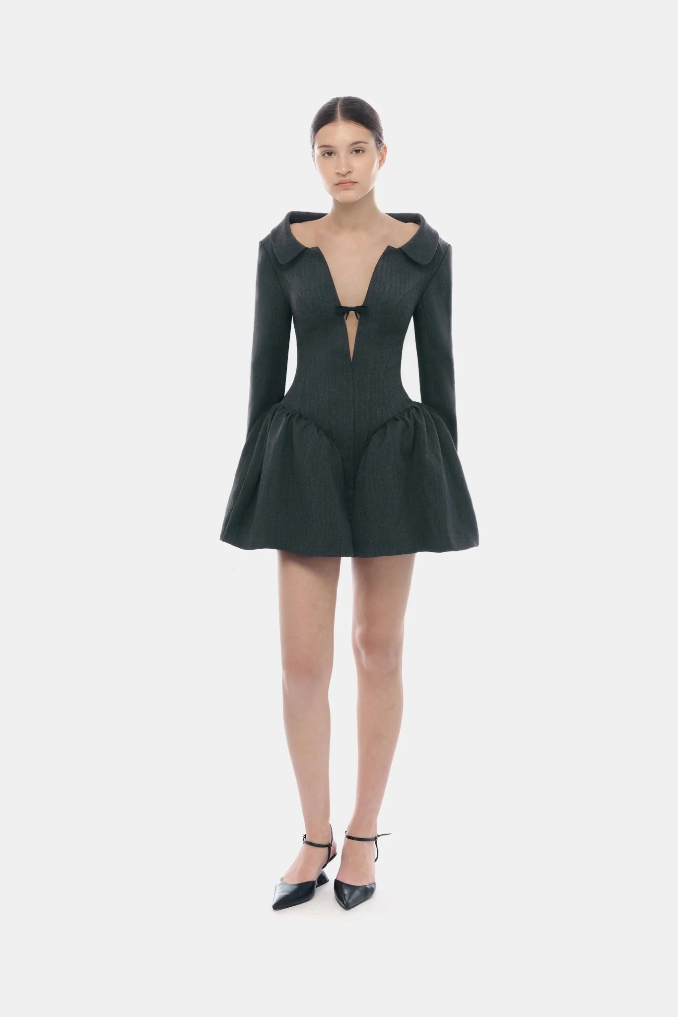 Grey Structured Peplum Dress - Image 2