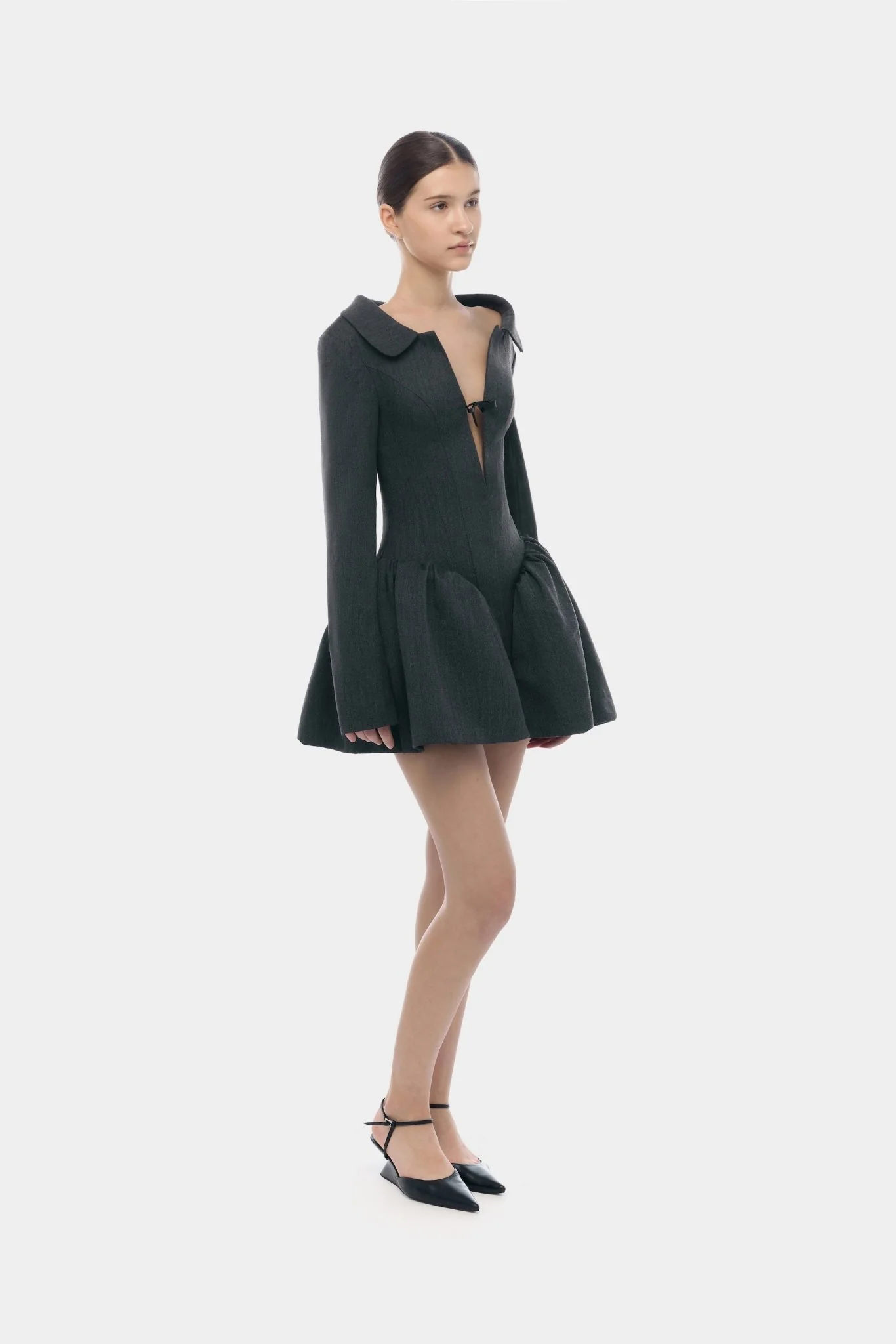 Grey Structured Peplum Dress - Image 3