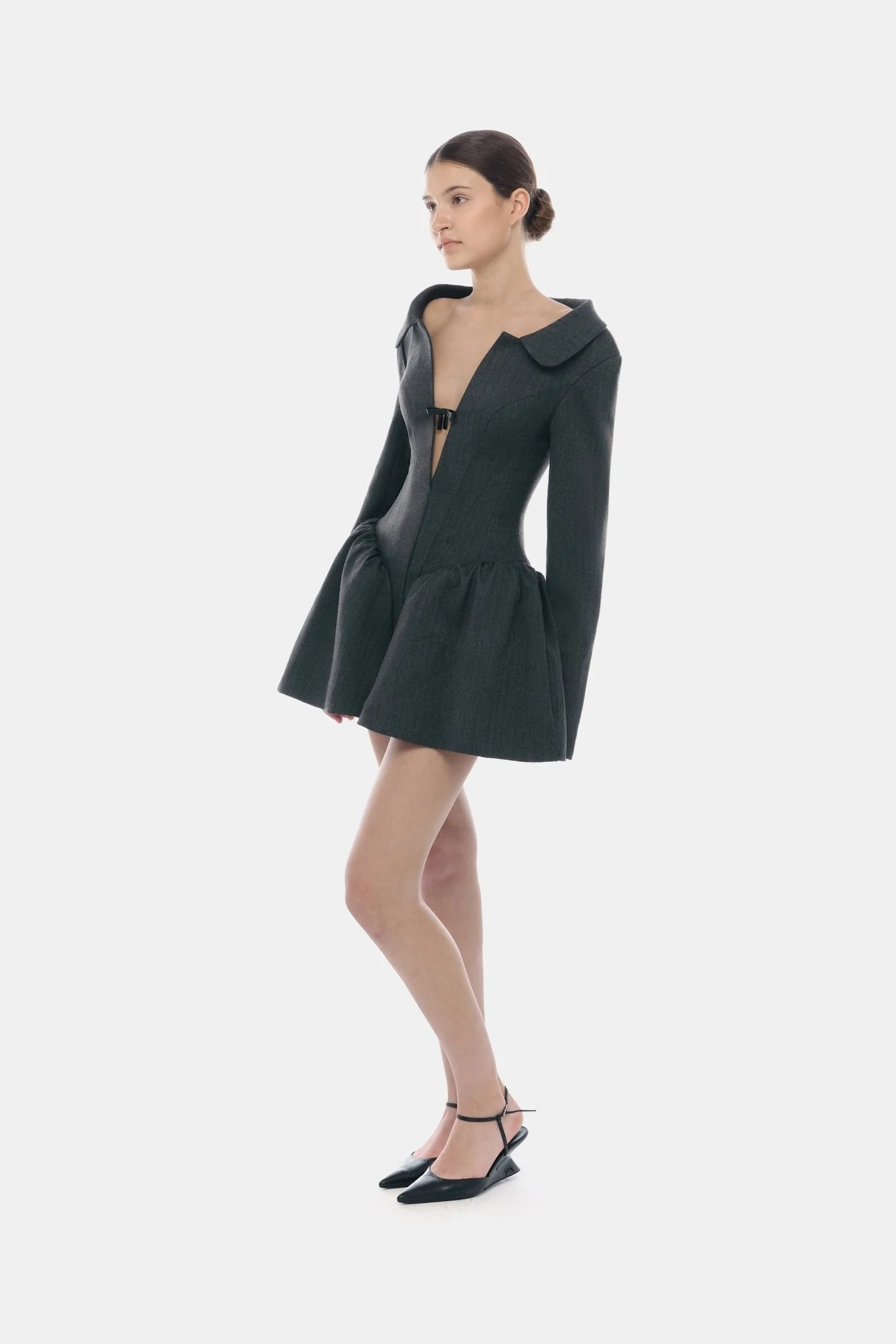 Grey Structured Peplum Dress - Image 4