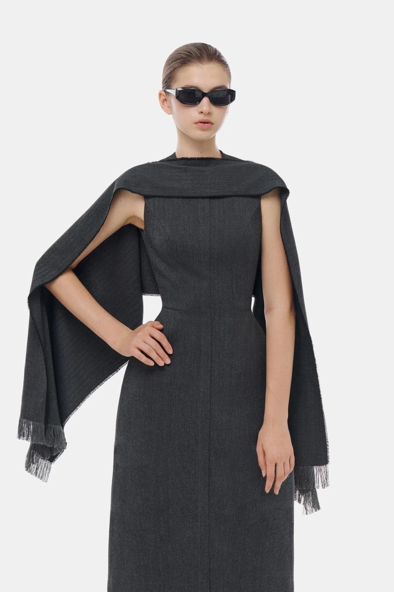 Grey Tailored Scarf Midi Dress - Image 2