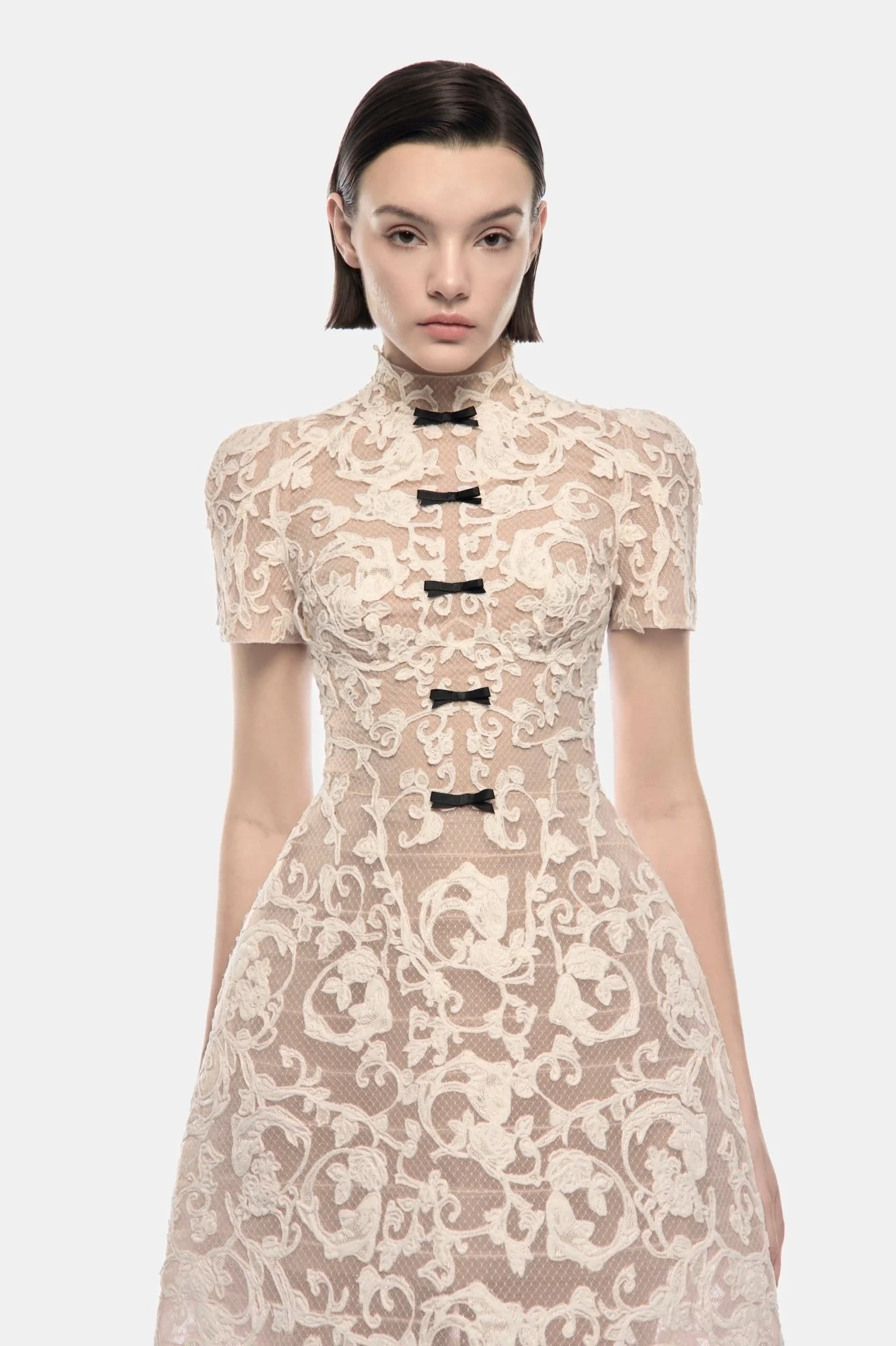 Ivory Brocade Bow Maxi Dress - Image 4