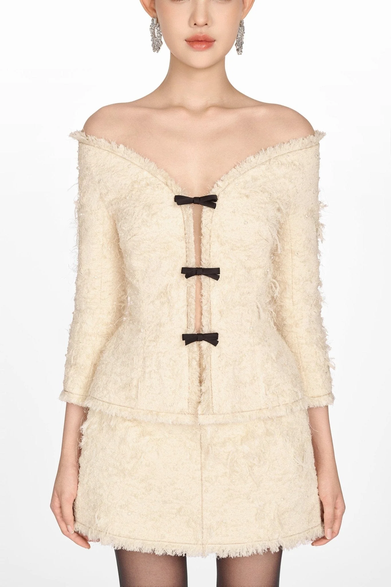 Ivory Crystal Beaded Mini Skirt - Image 5