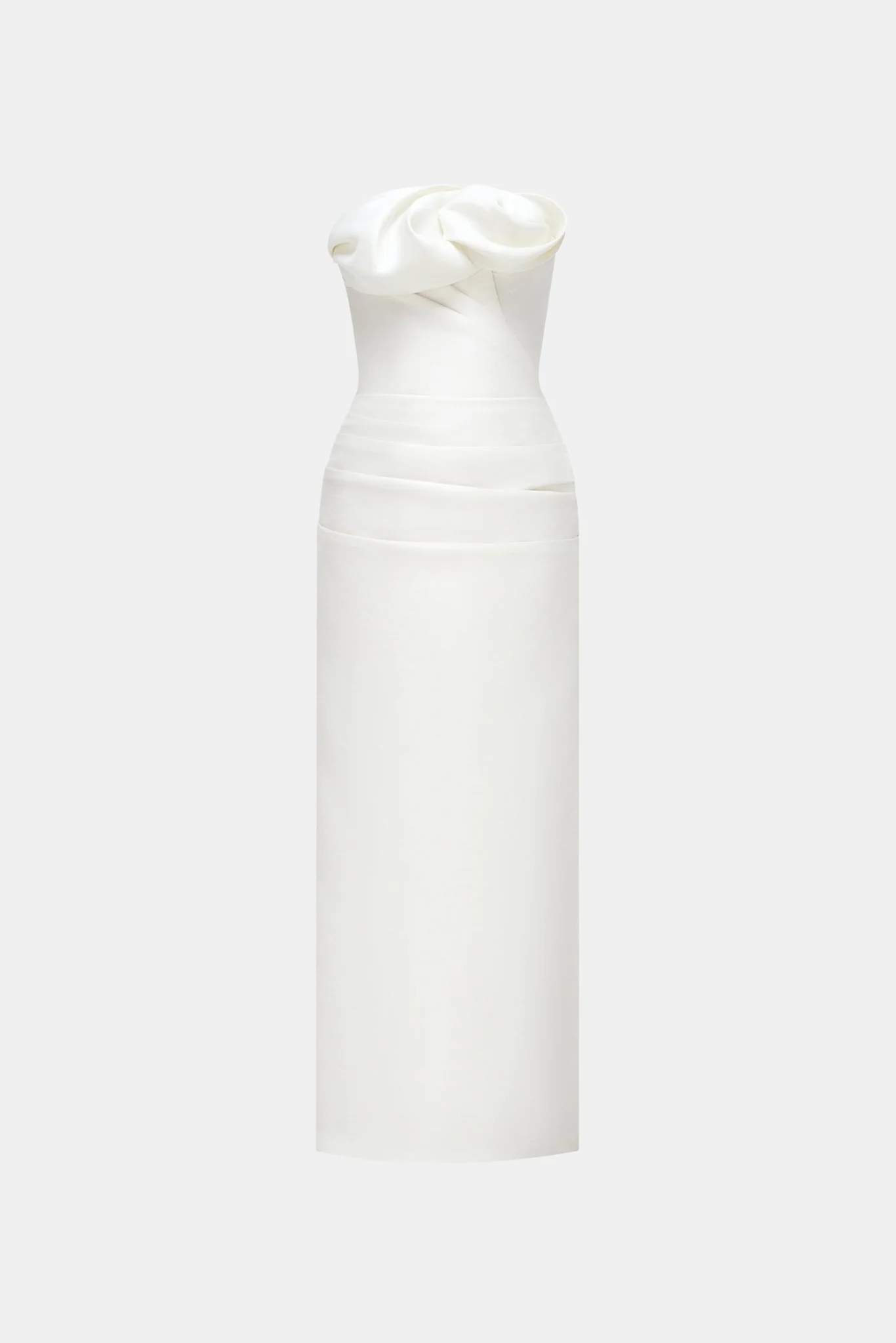 Ivory Draped Tube Midi Dress