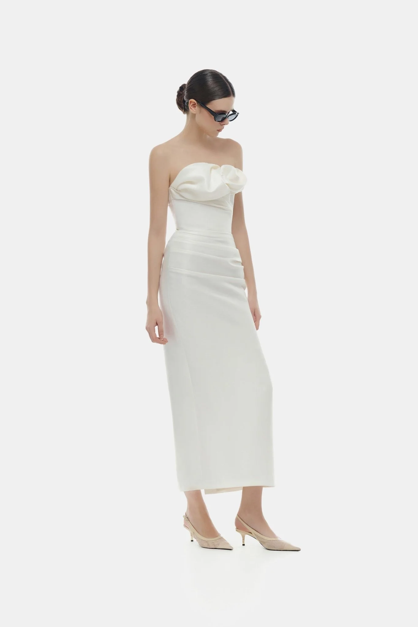 Ivory Draped Tube Midi Dress - Image 6