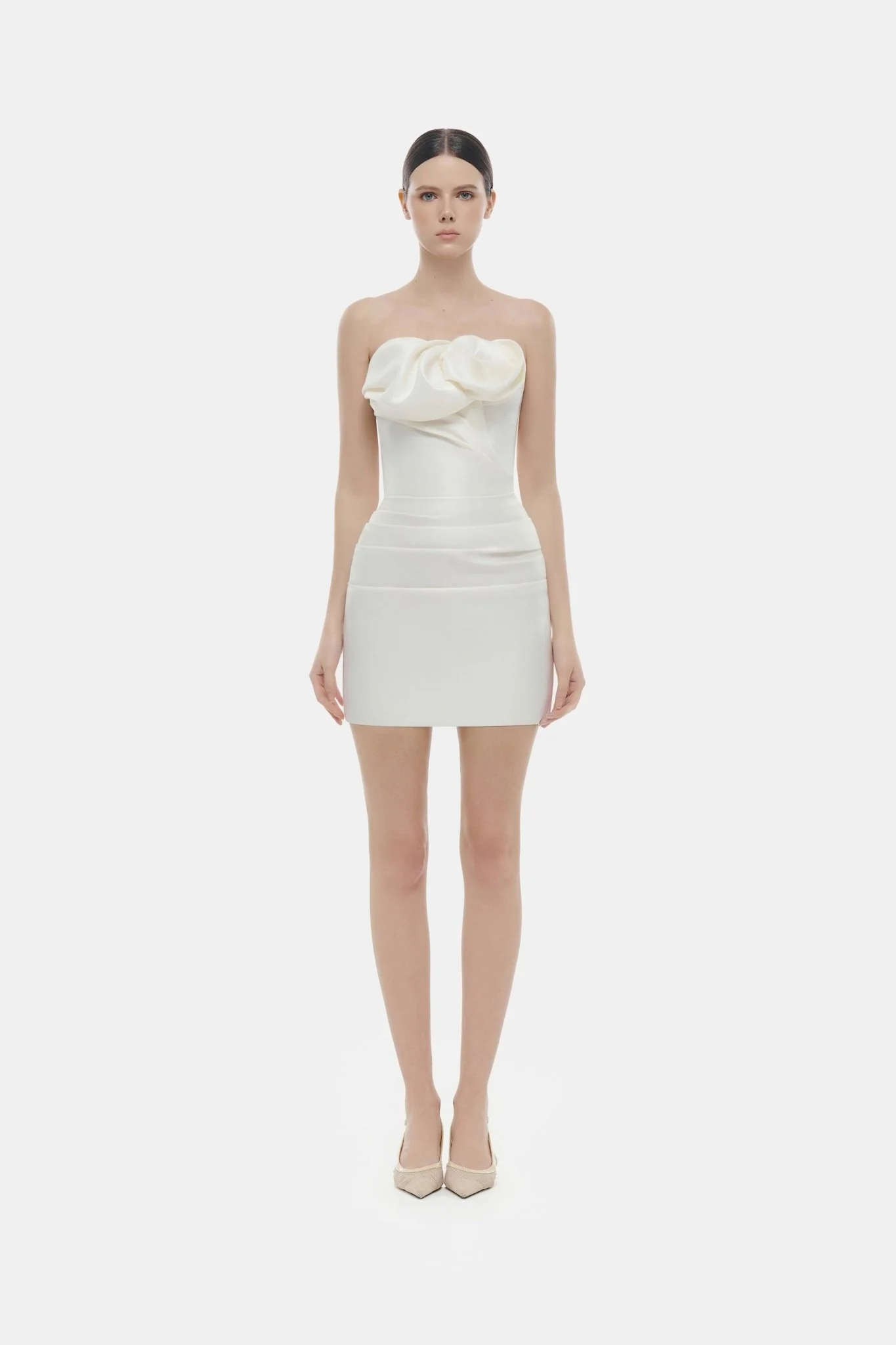 Ivory Draped Tube Mini Dress - Image 3