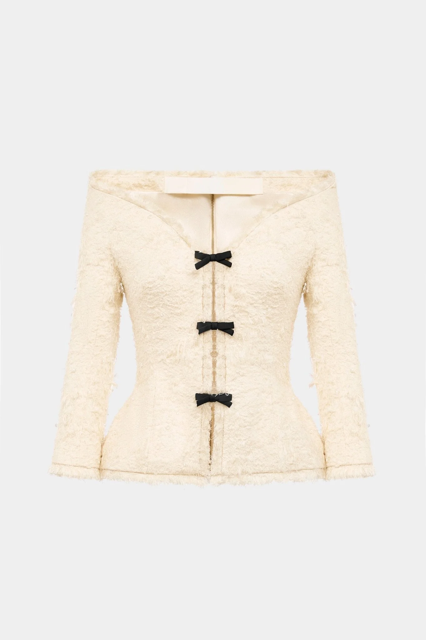 Ivory Off-shoulder Crystal Beaded Blazer