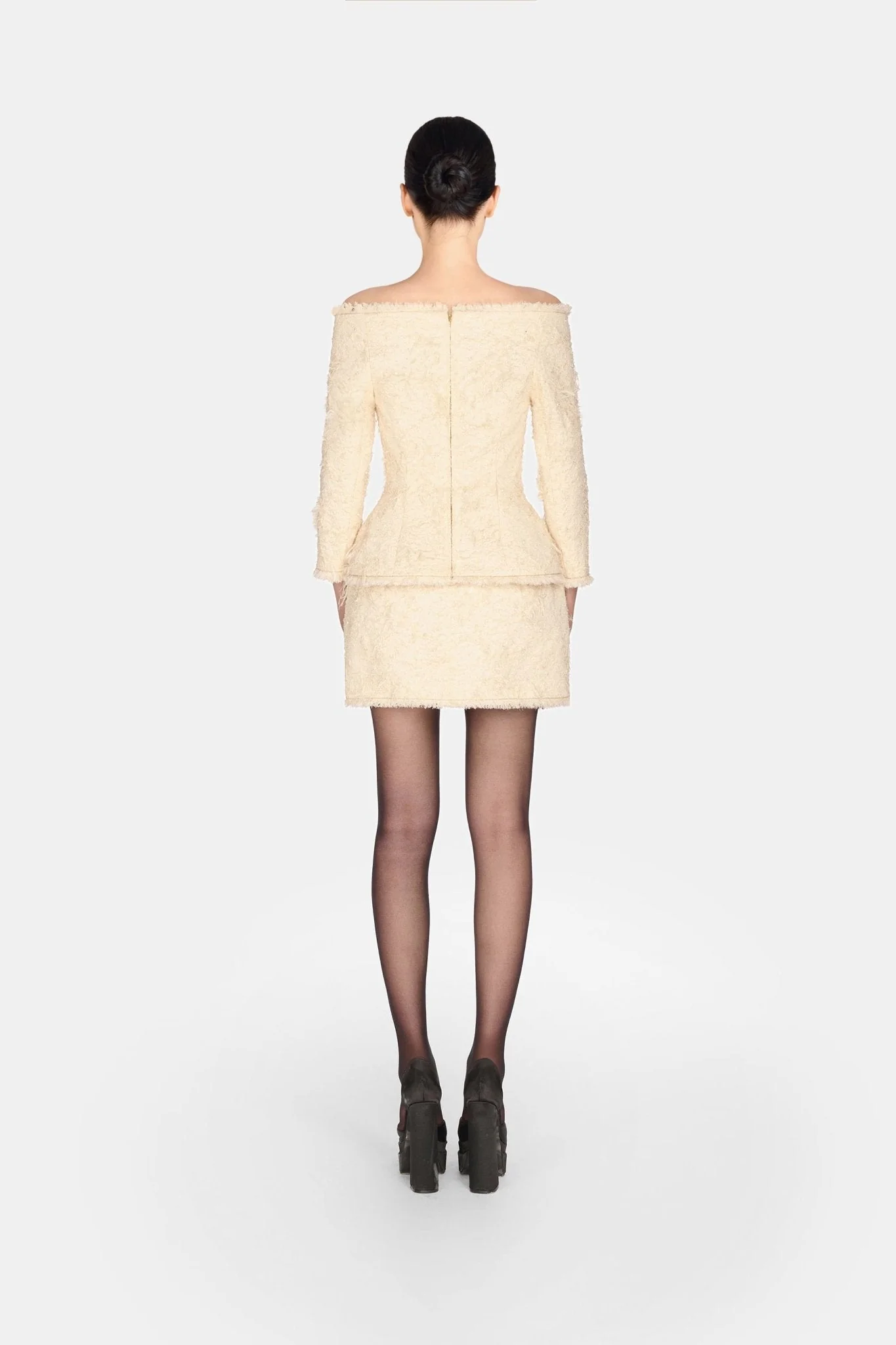 Ivory Off-shoulder Crystal Beaded Blazer - Image 4