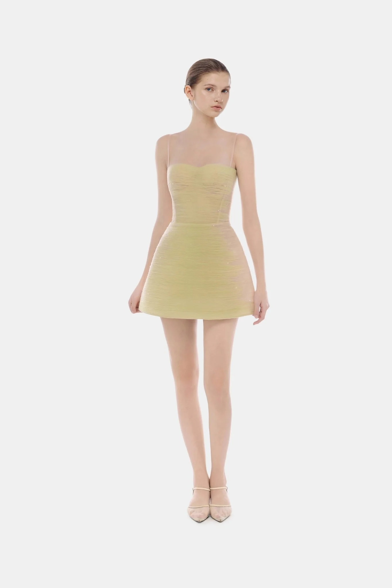Lime Crinkled Mini Dress - Image 2