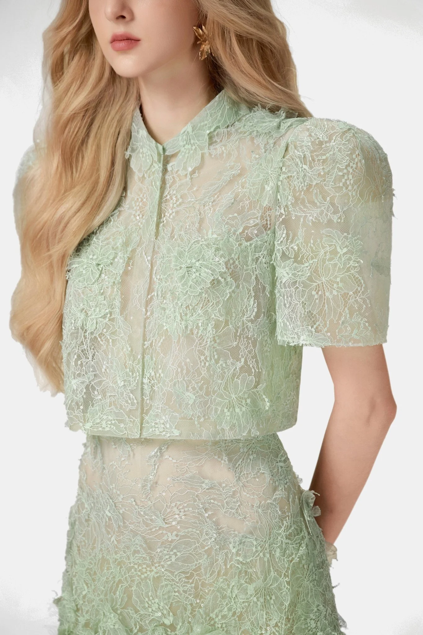Mint Beaded Lace Top - Image 5