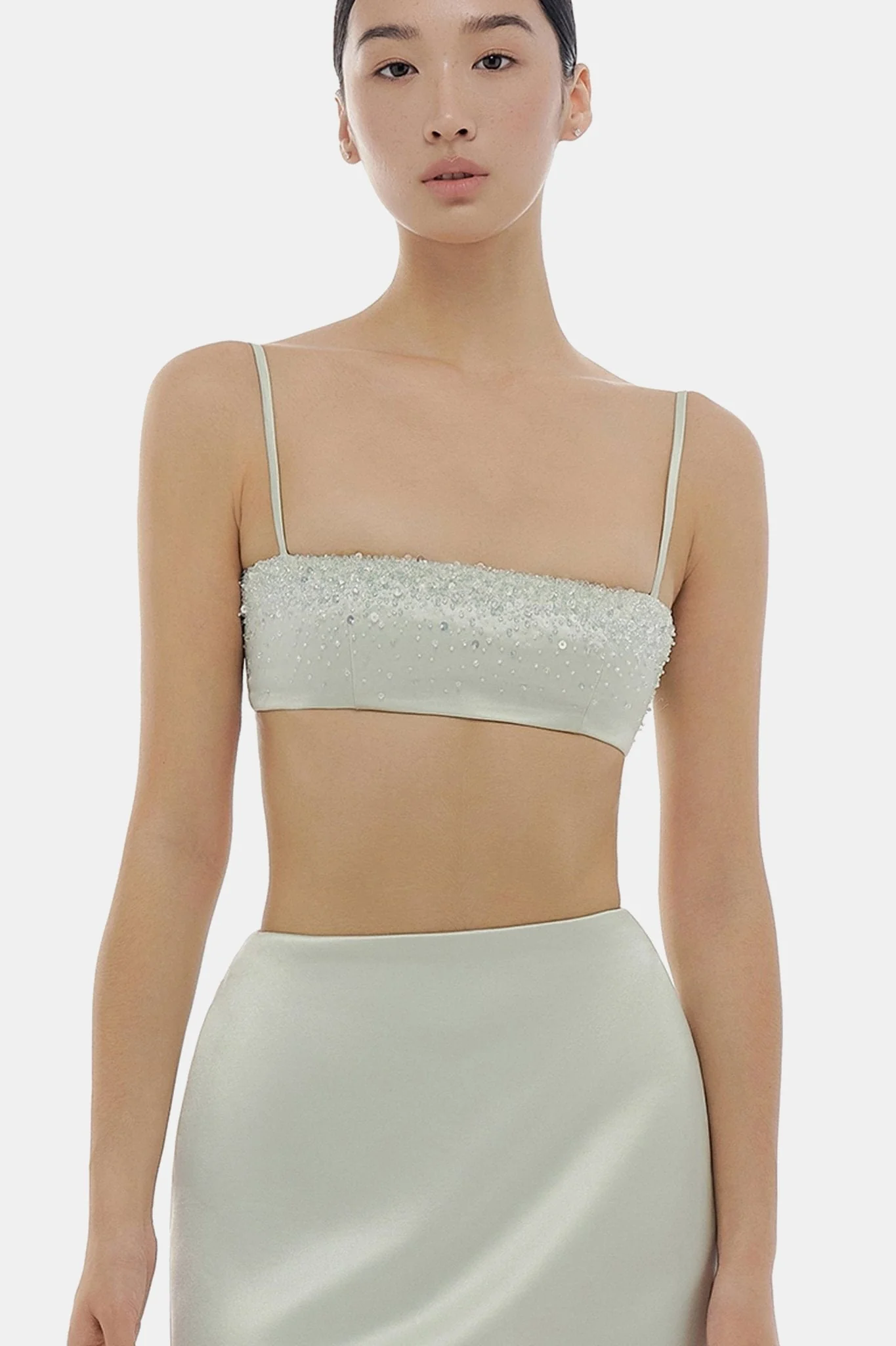 Mint Crystal Beaded Silk Bra - Image 4