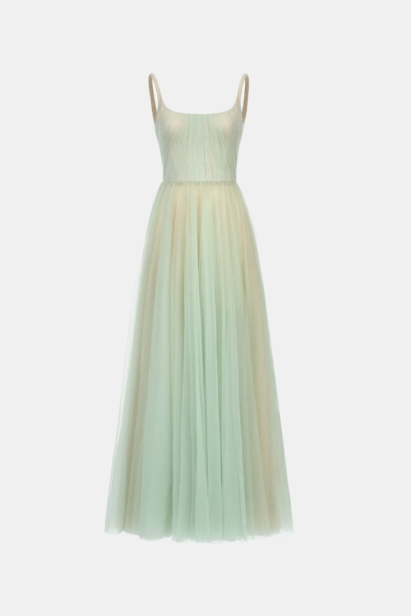 Mint Draped Tulle Maxi Dress
