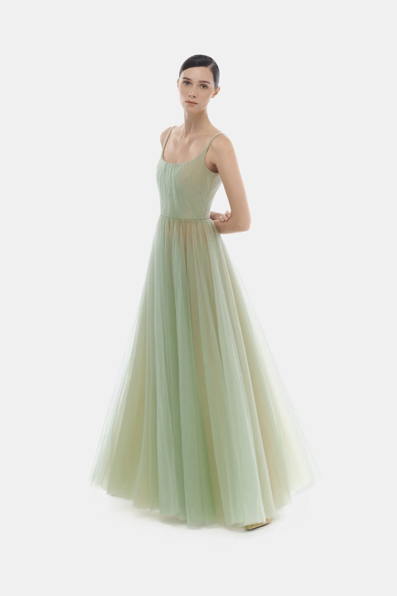 Mint Draped Tulle Maxi Dress - Image 2