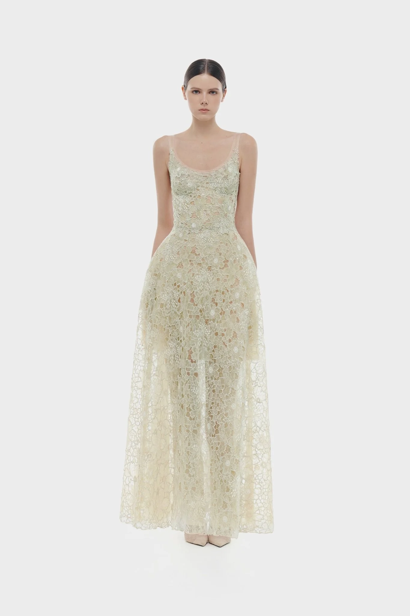 Mint Flower Lace Maxi Dress - Image 4