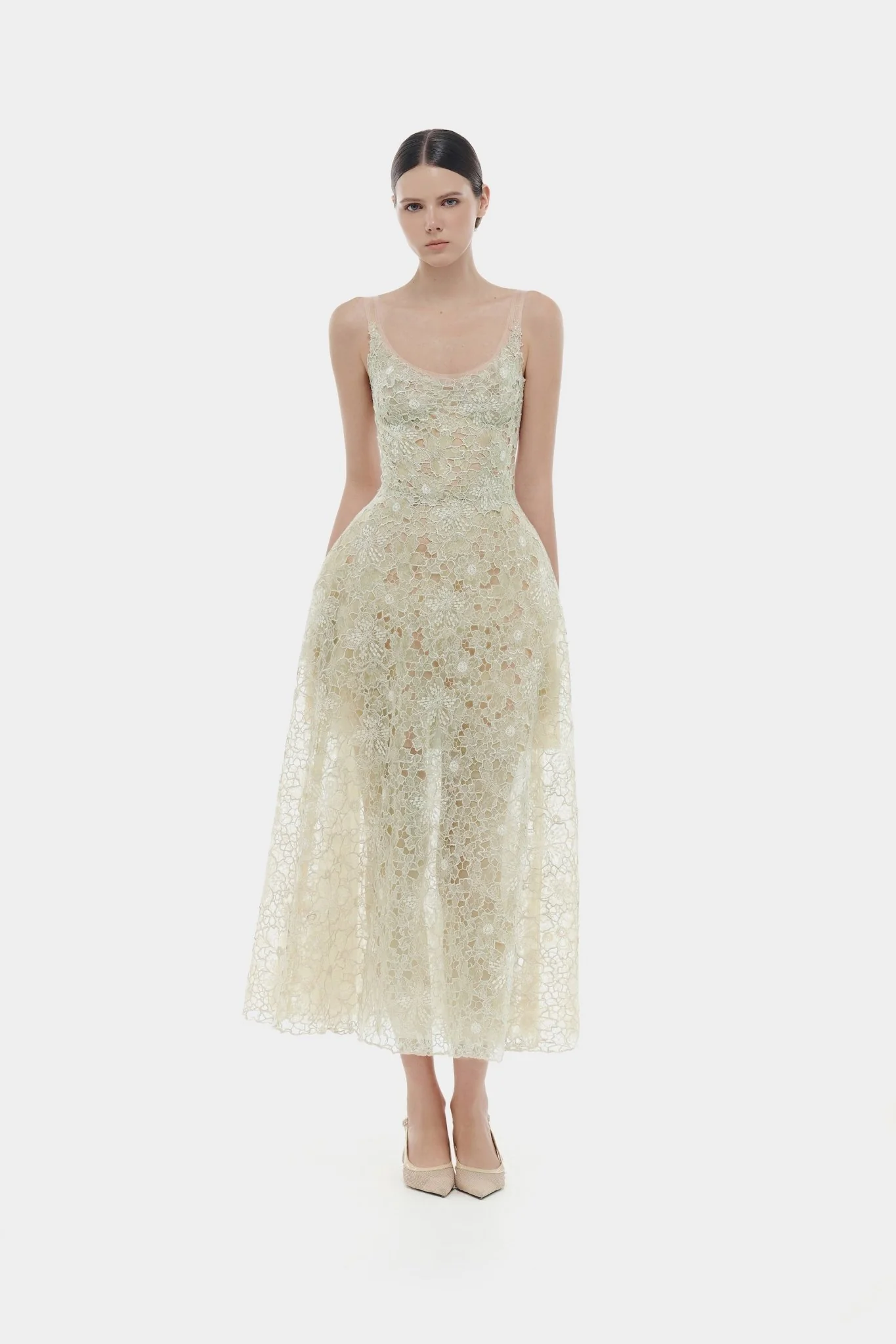 Mint Flower Lace Midi Dress - Image 3