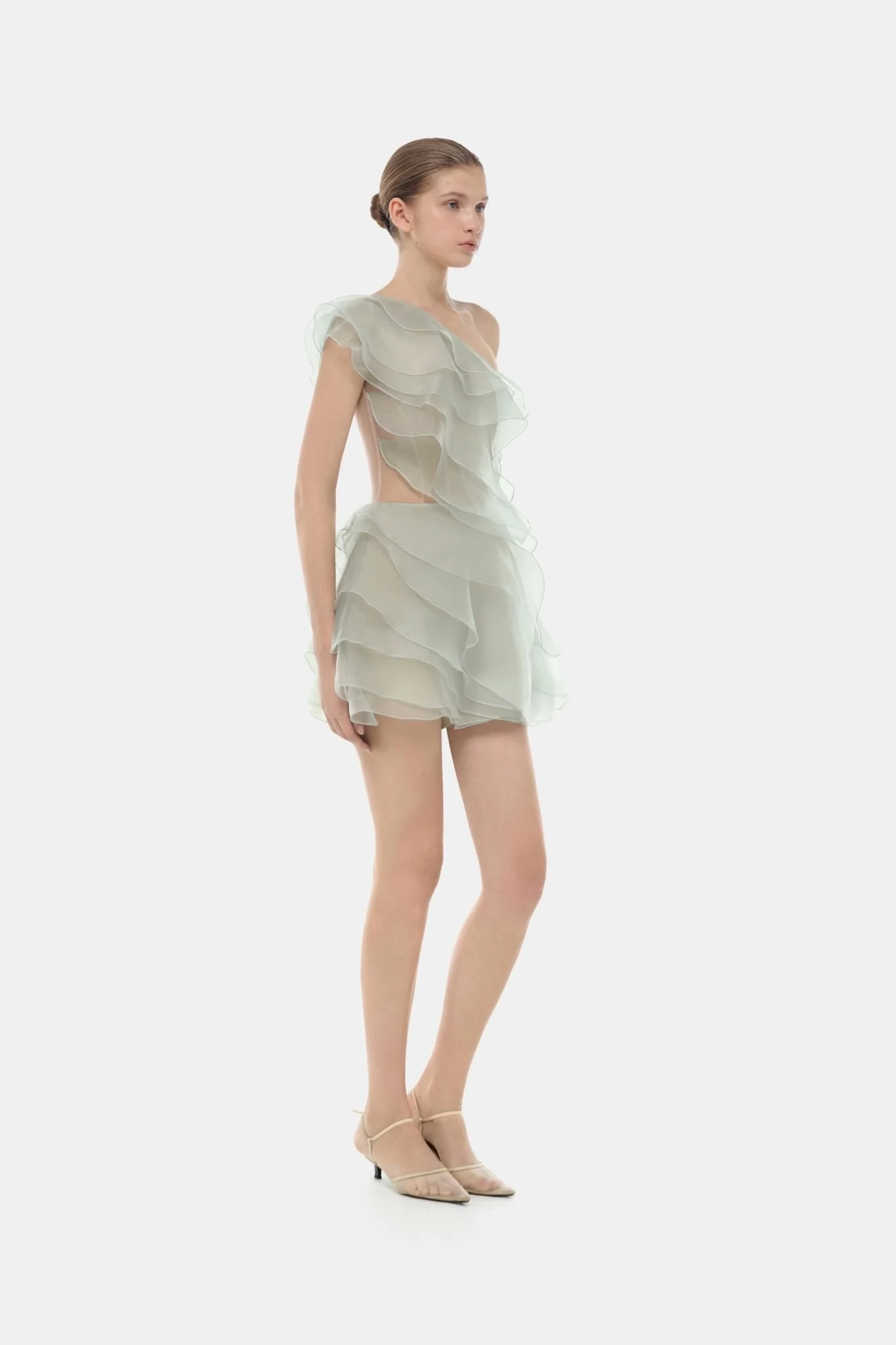 Mint Ruffle One-Shoulder Mini Dress - Image 2