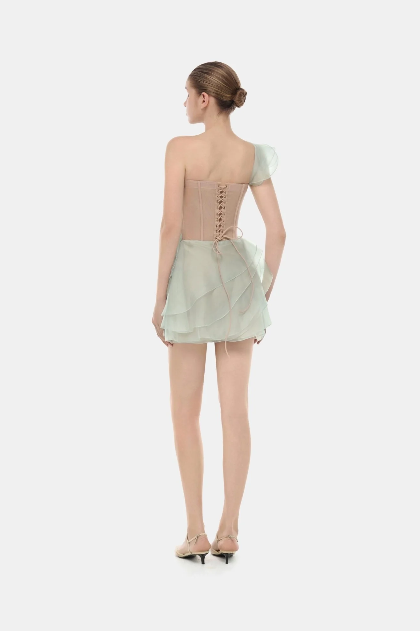 Mint Ruffle One-Shoulder Mini Dress - Image 3
