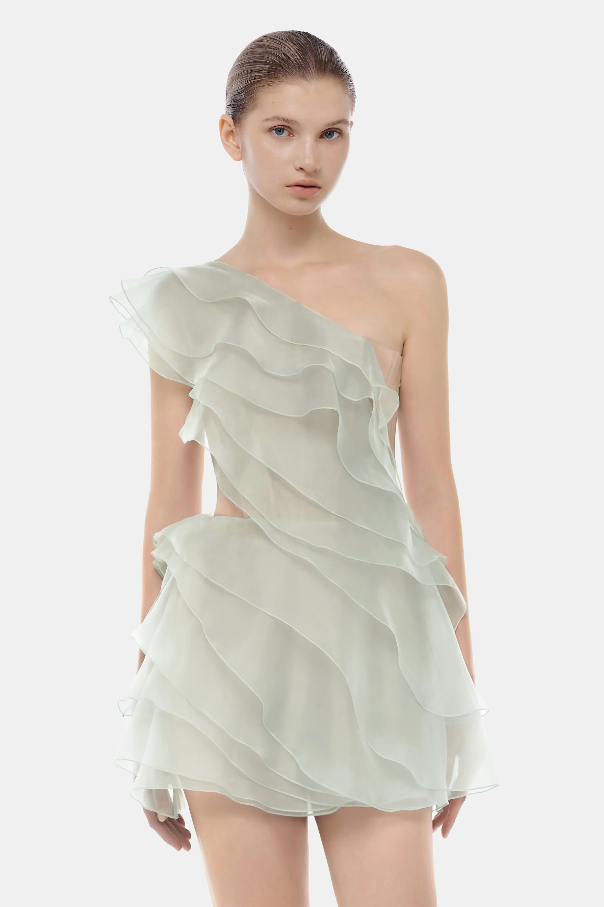 Mint Ruffle One-Shoulder Mini Dress - Image 4