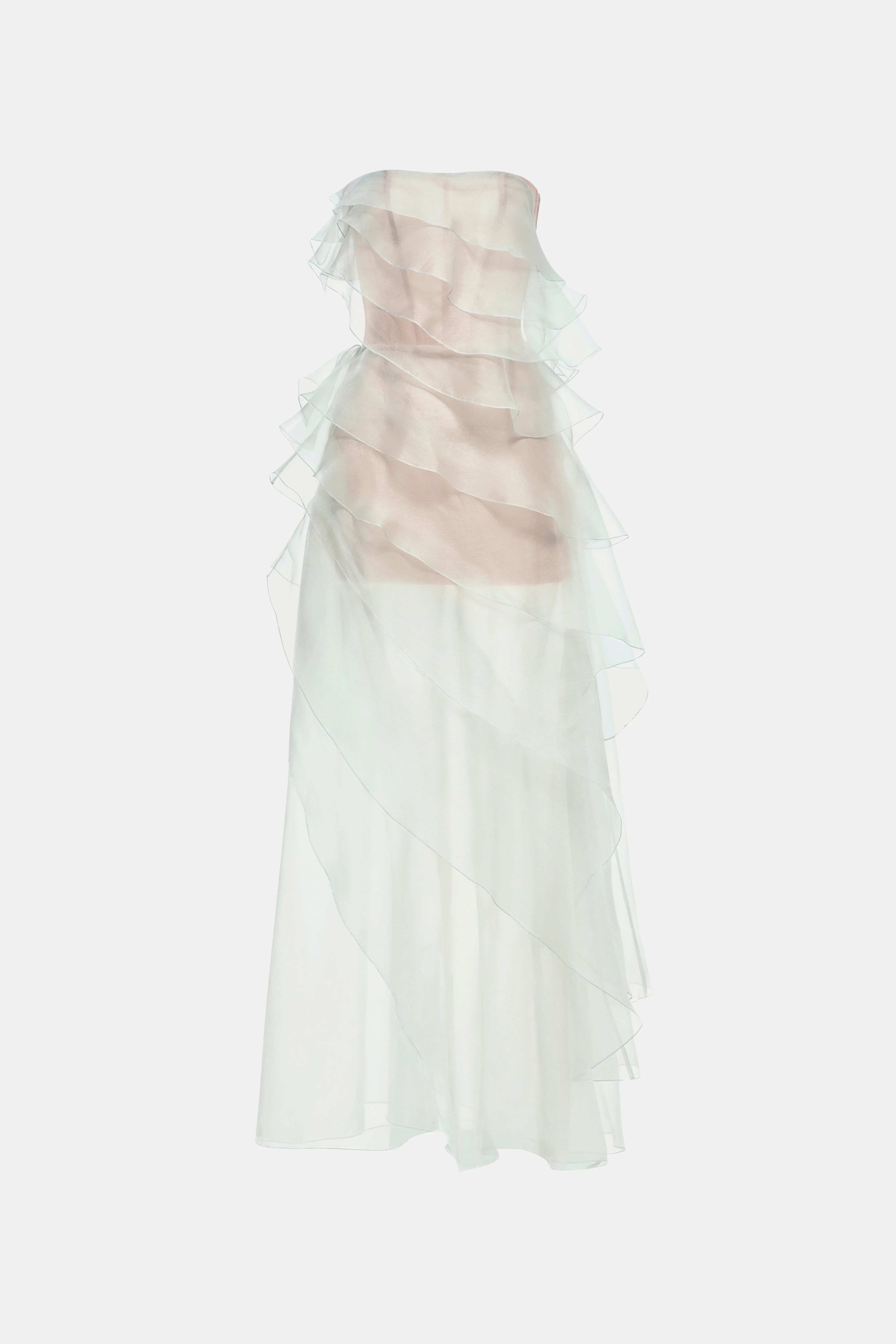 Mint Tiered Strapless Dress