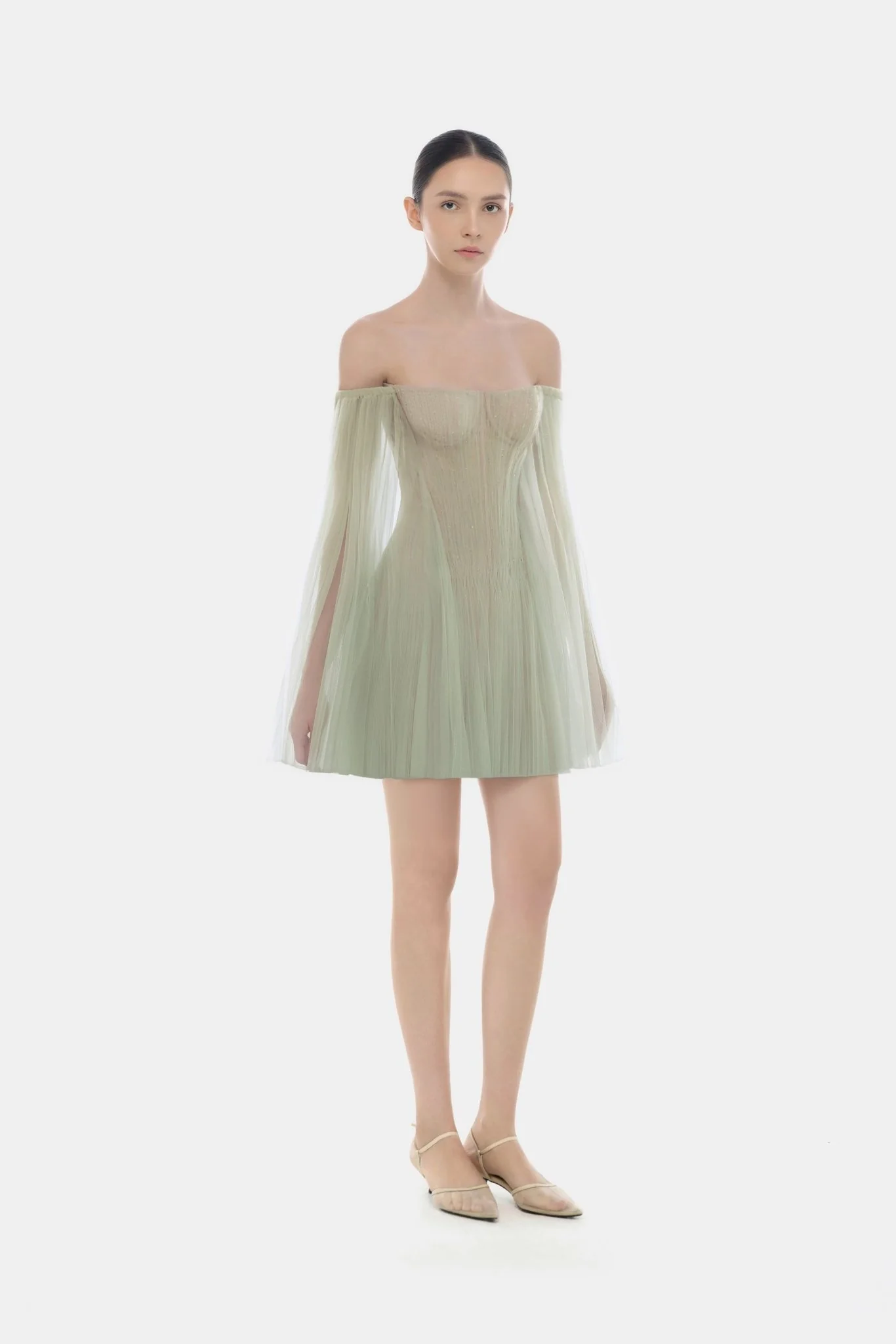 Mint Tulle Off-shoulder Mini Dress - Image 2
