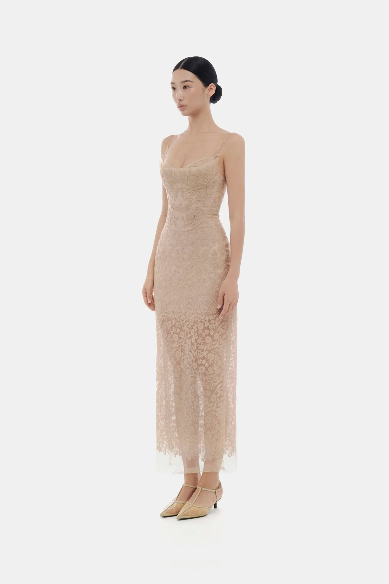 Nude Lace Midi Dress - Image 3