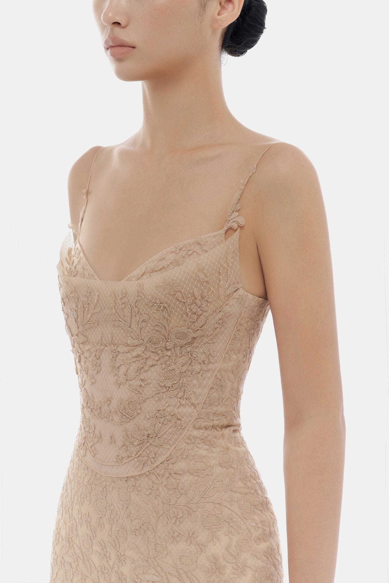 Nude Lace Midi Dress - Image 5