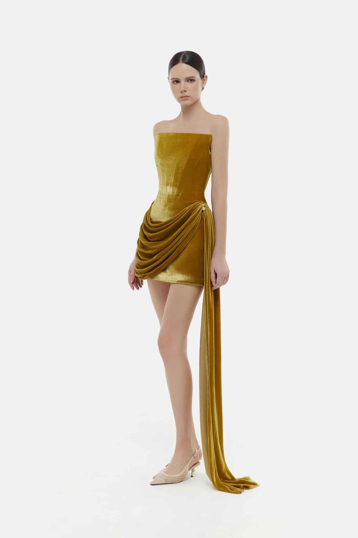 Olive Velvet Mini Dress - Image 3