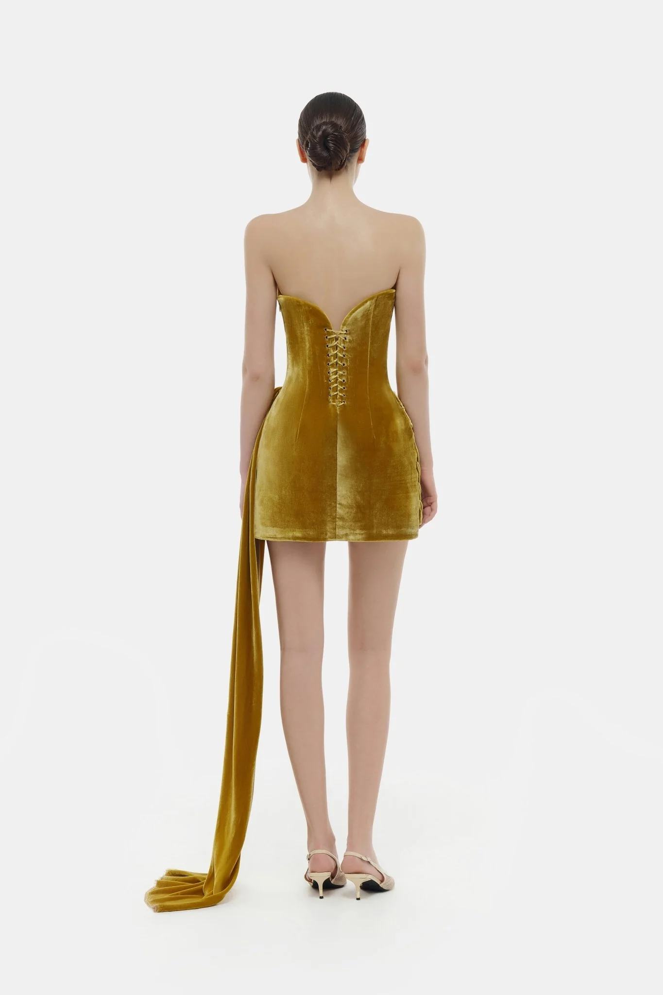 Olive Velvet Mini Dress - Image 4