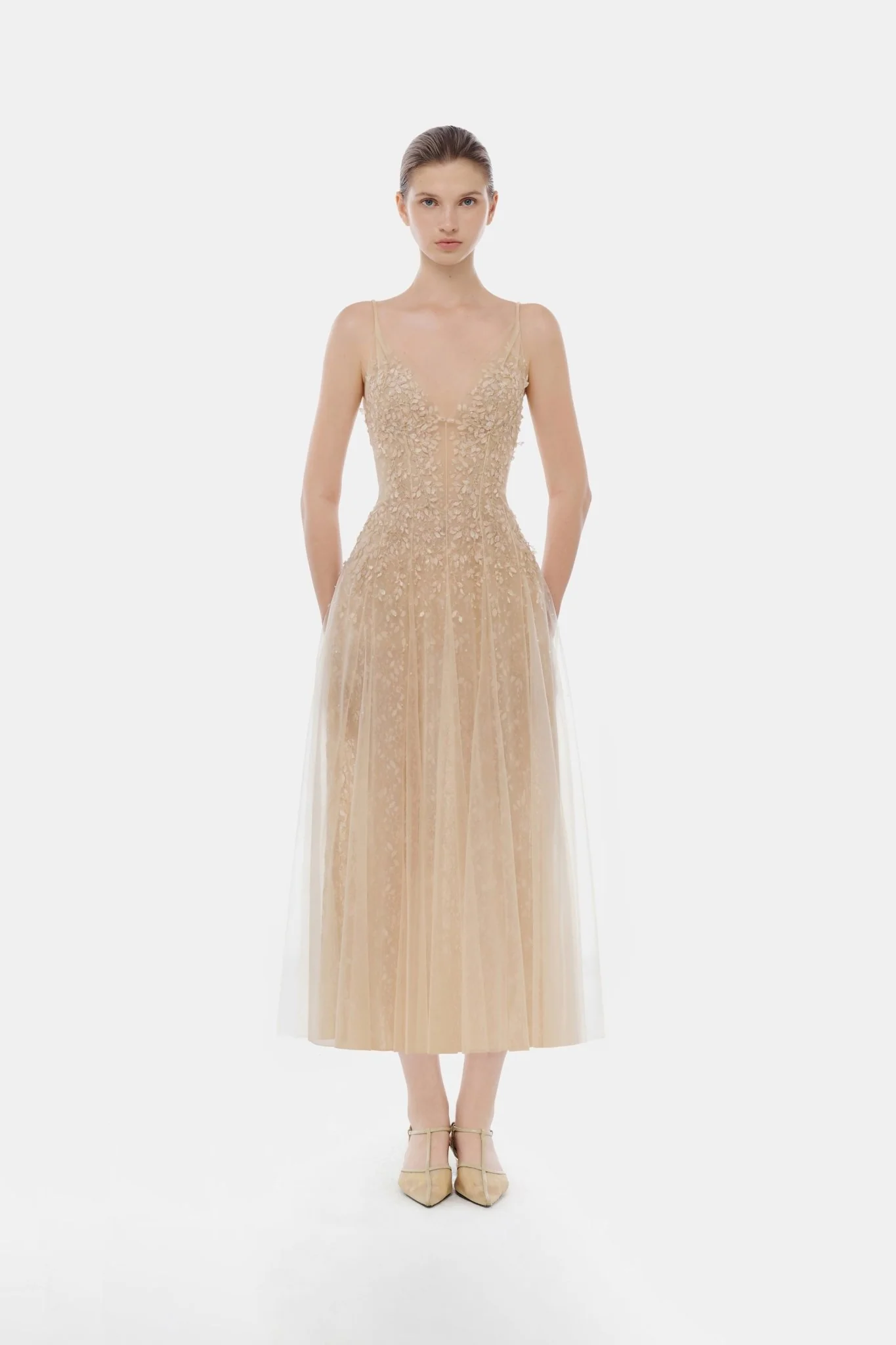 Pastel Deep-V Midi Dress - Image 2