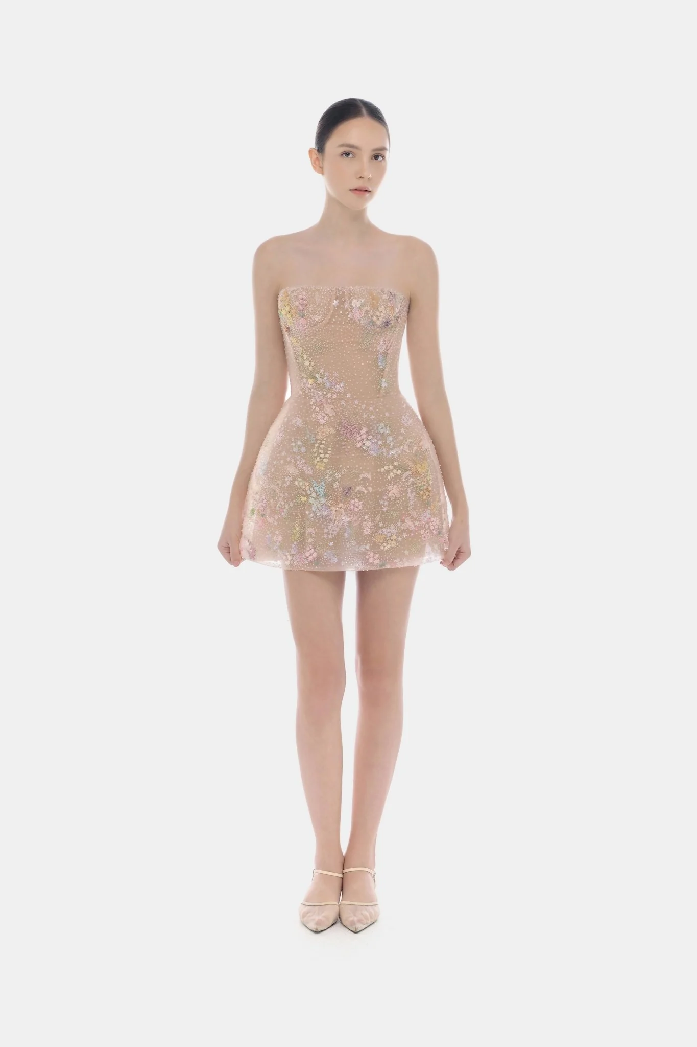 Pastel Mini Flower Embellished Dress - Image 2