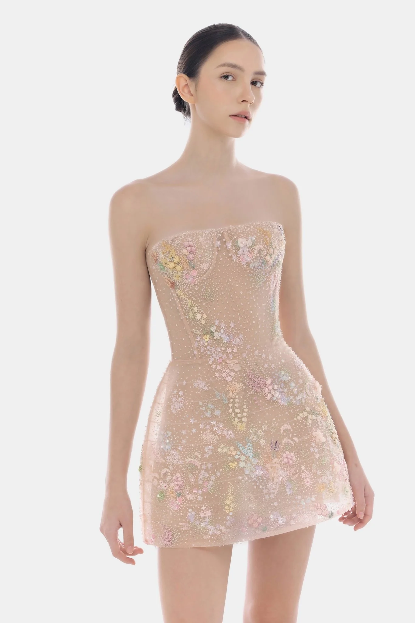 Pastel Mini Flower Embellished Dress - Image 5