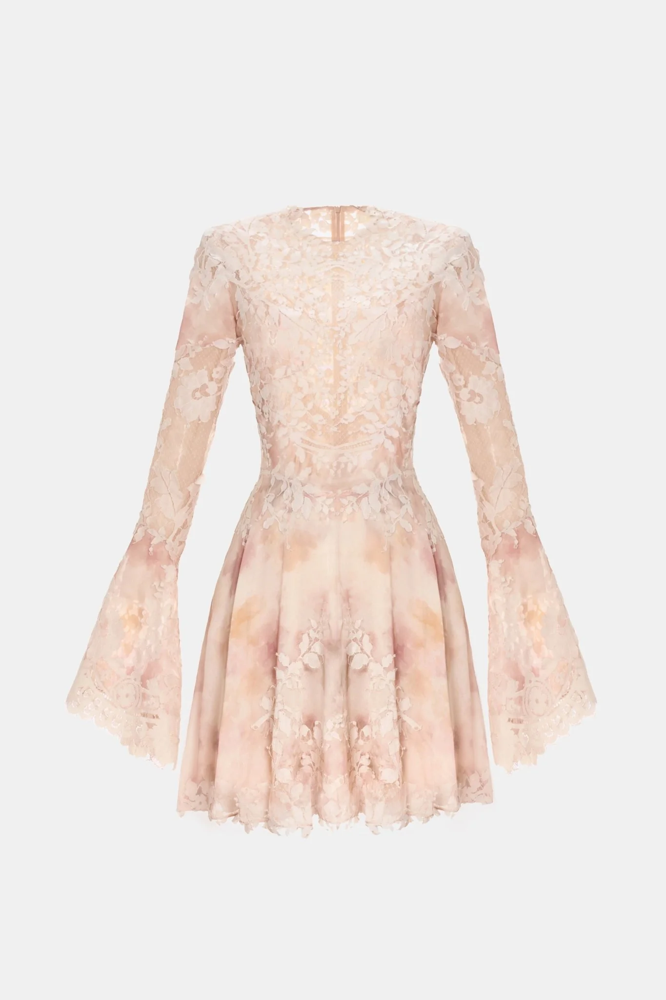 Peach Lace Appliqué Mini Dress