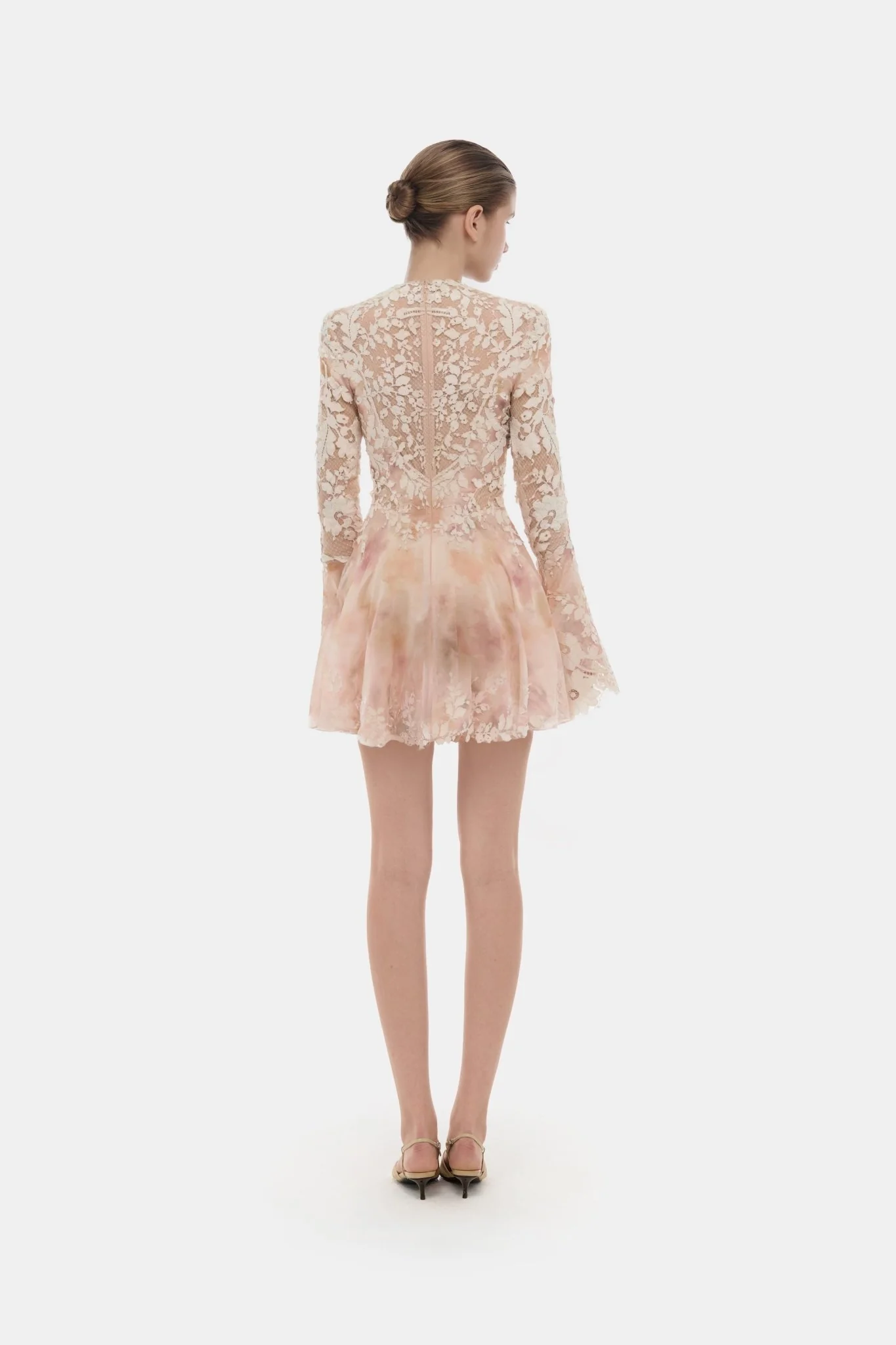 Peach Lace Appliqué Mini Dress - Image 3