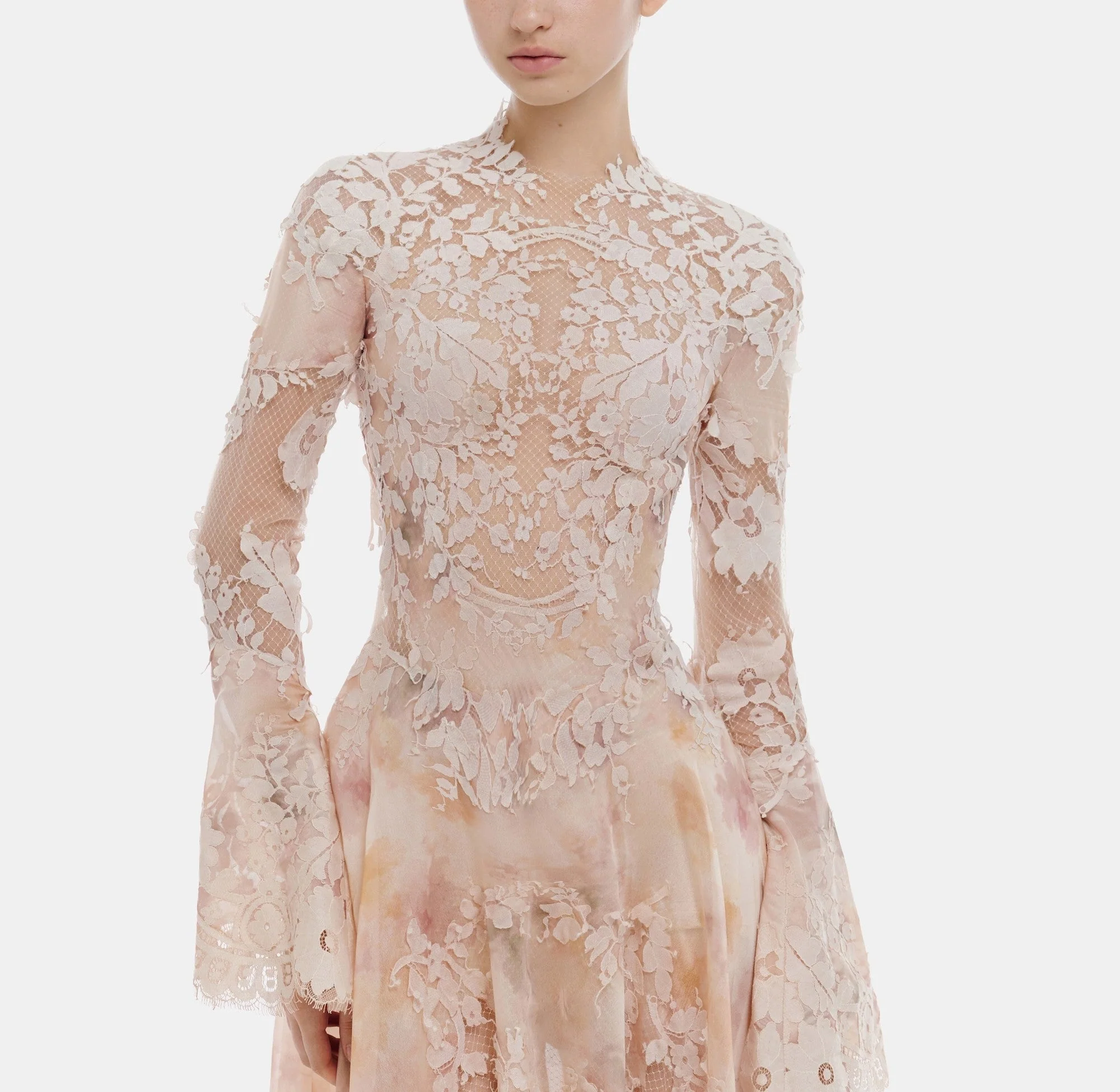 Peach Lace Appliqué Mini Dress - Image 4