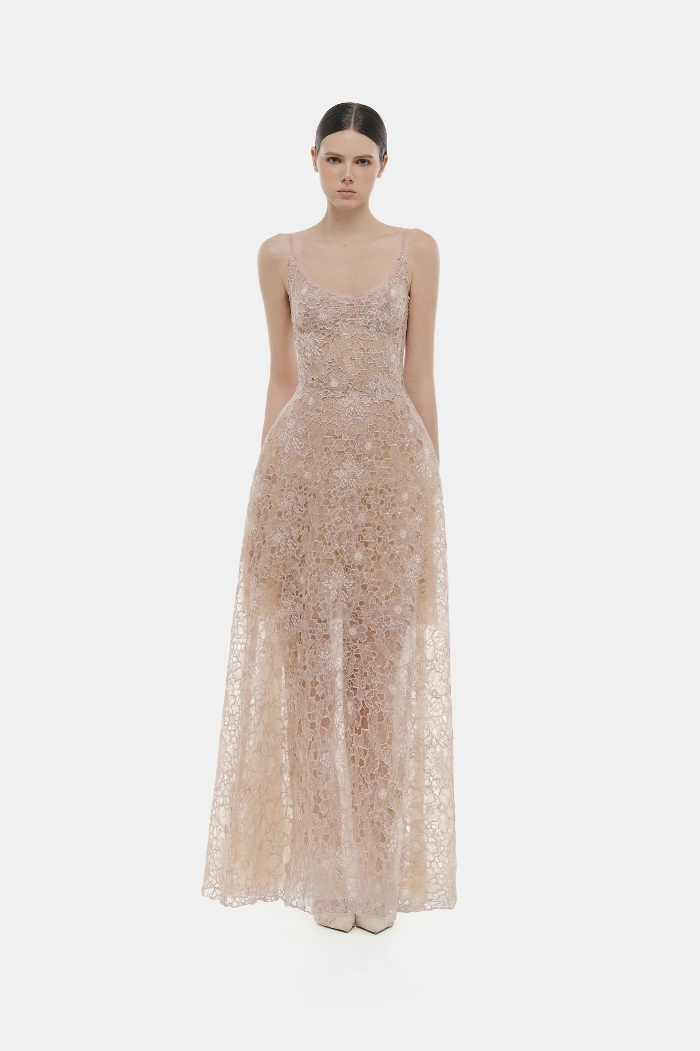 Pink Flower Lace Maxi Dress - Image 3
