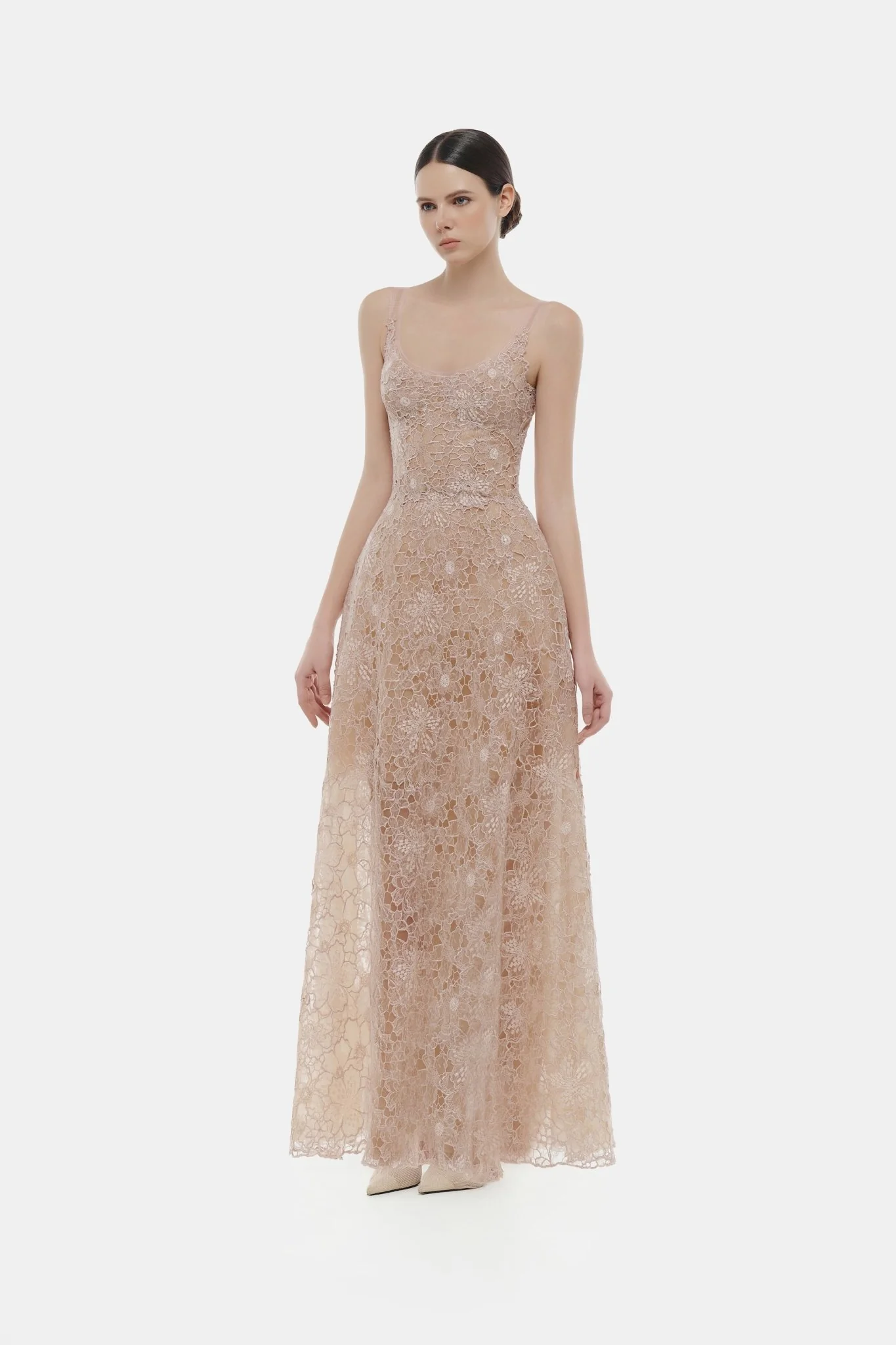 Pink Flower Lace Maxi Dress - Image 4
