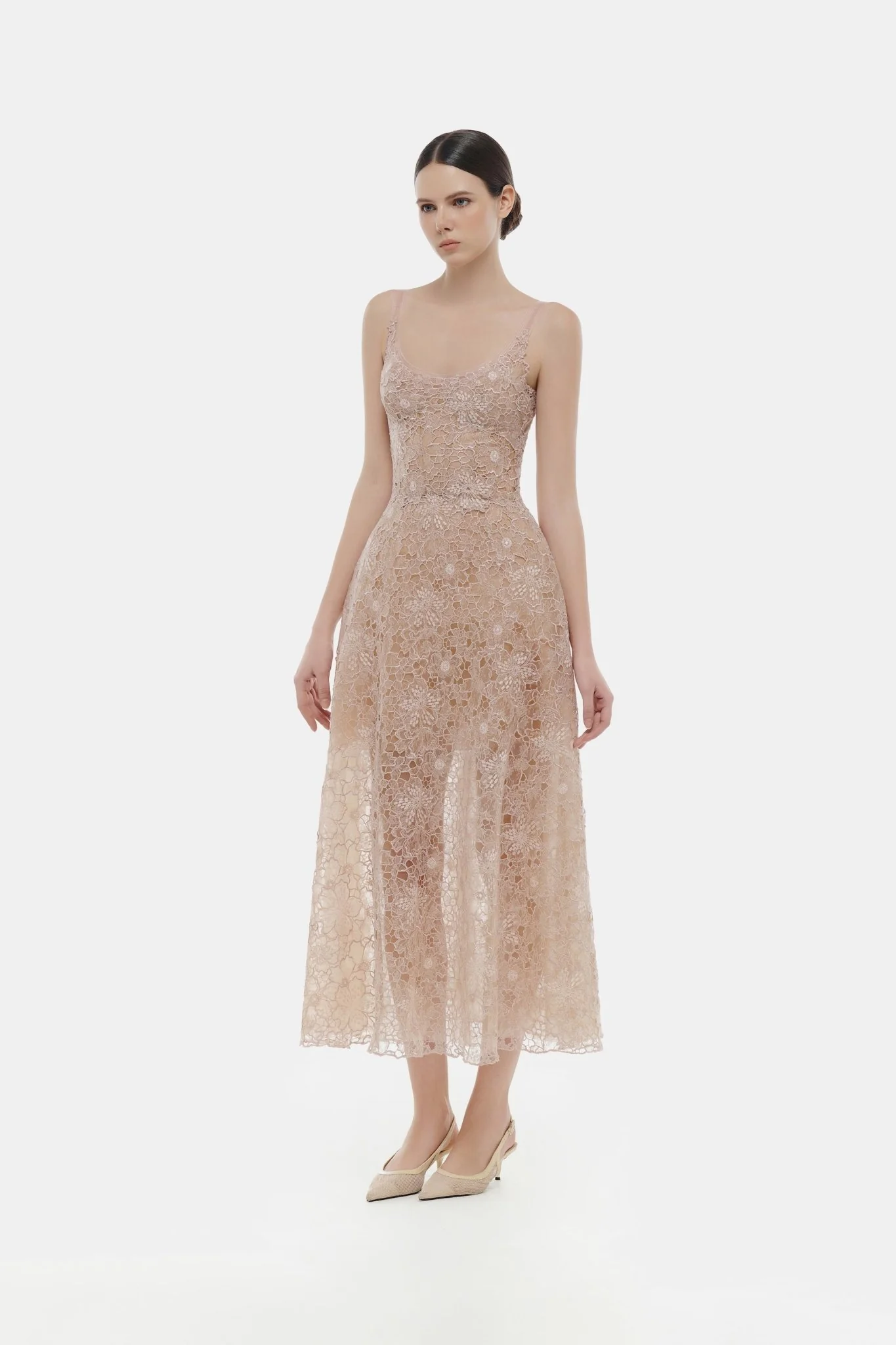 Pink Flower Lace Midi Dress - Image 4