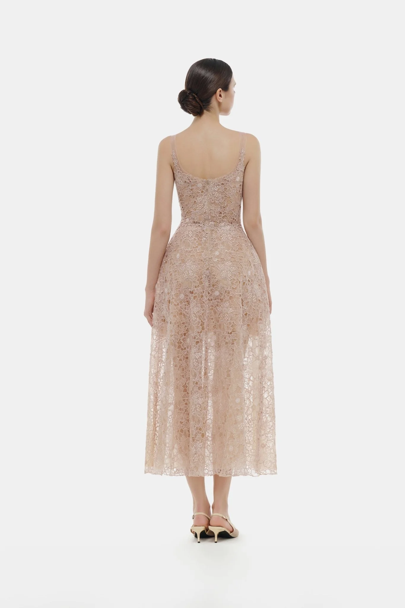 Pink Flower Lace Midi Dress - Image 5