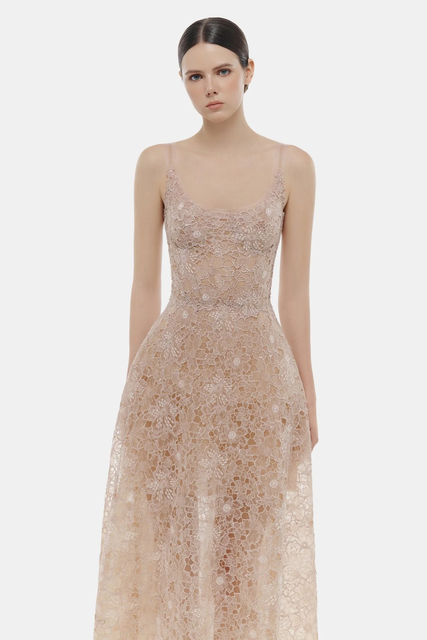 Pink Flower Lace Midi Dress - Image 6