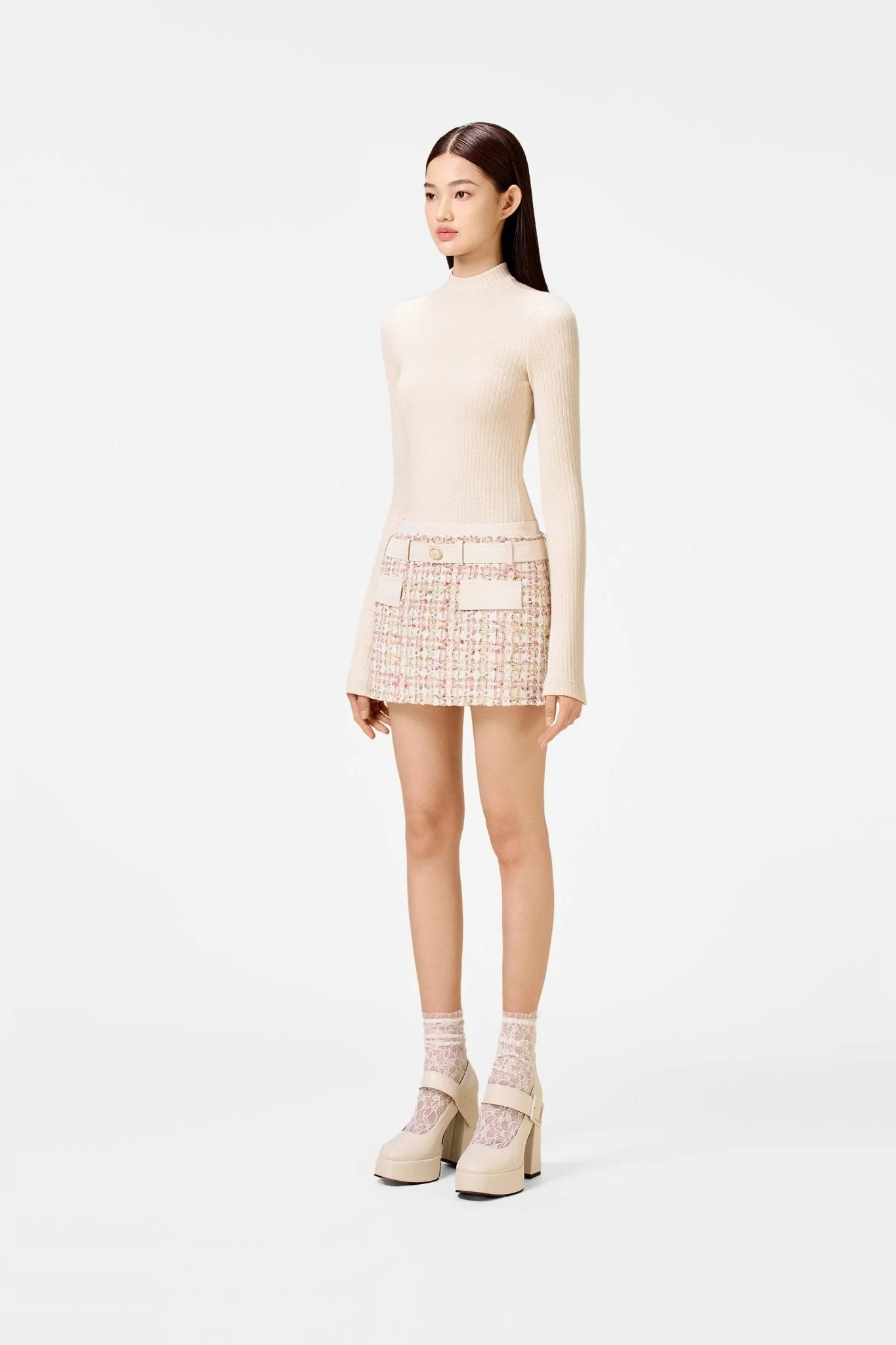Pink Tweed Mini Skirt - Image 3