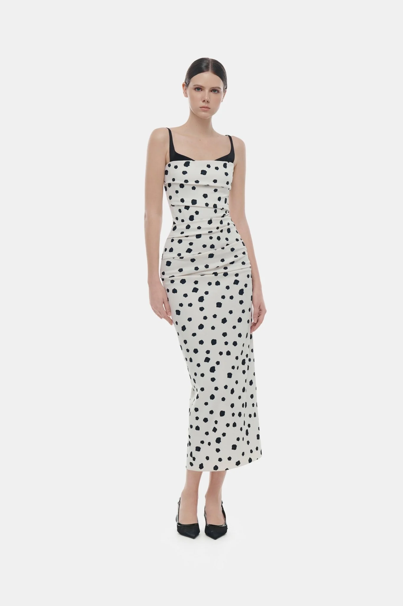 Polka Dot Draped Midi Dress - Image 2
