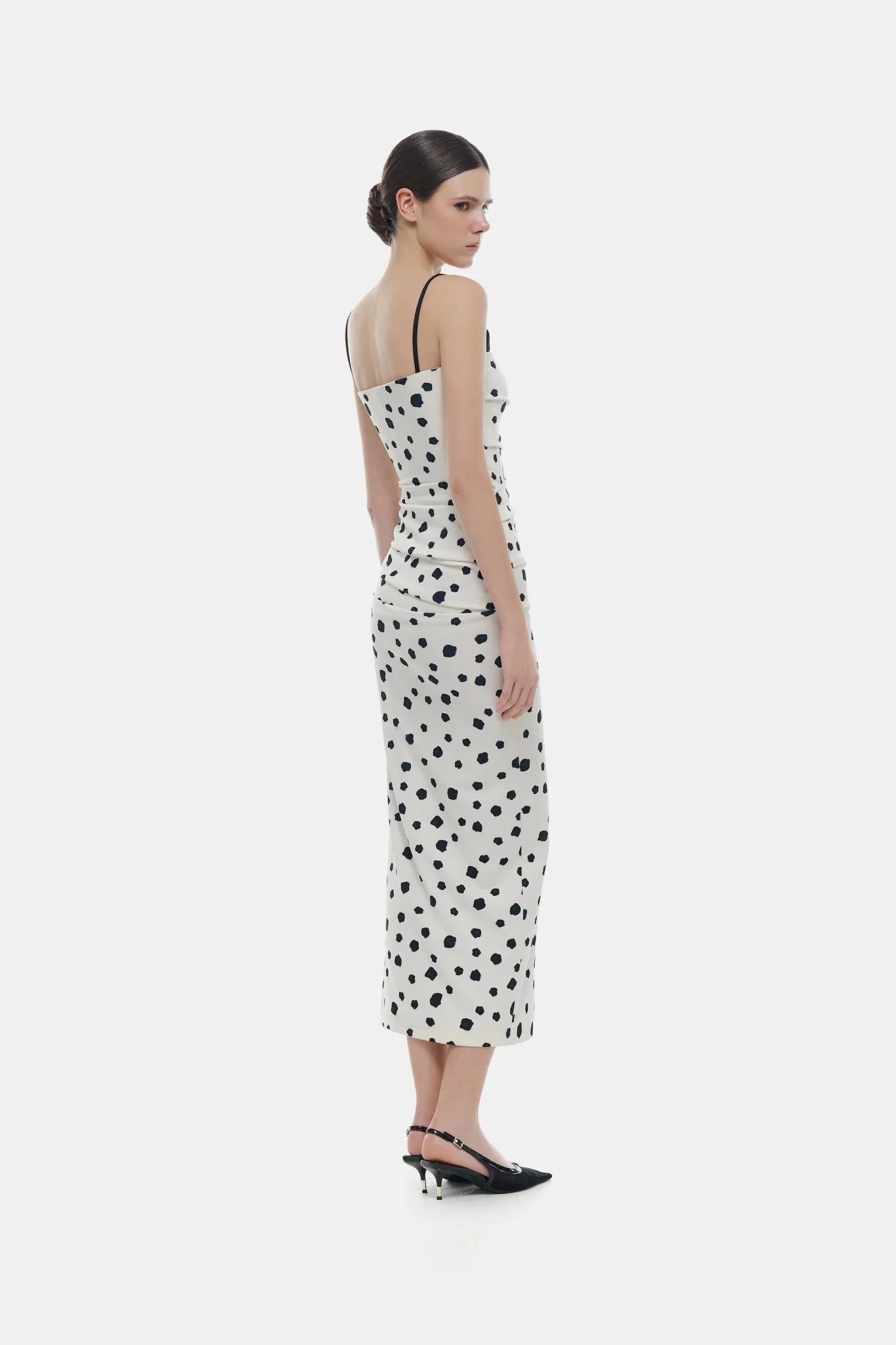 Polka Dot Draped Midi Dress - Image 3