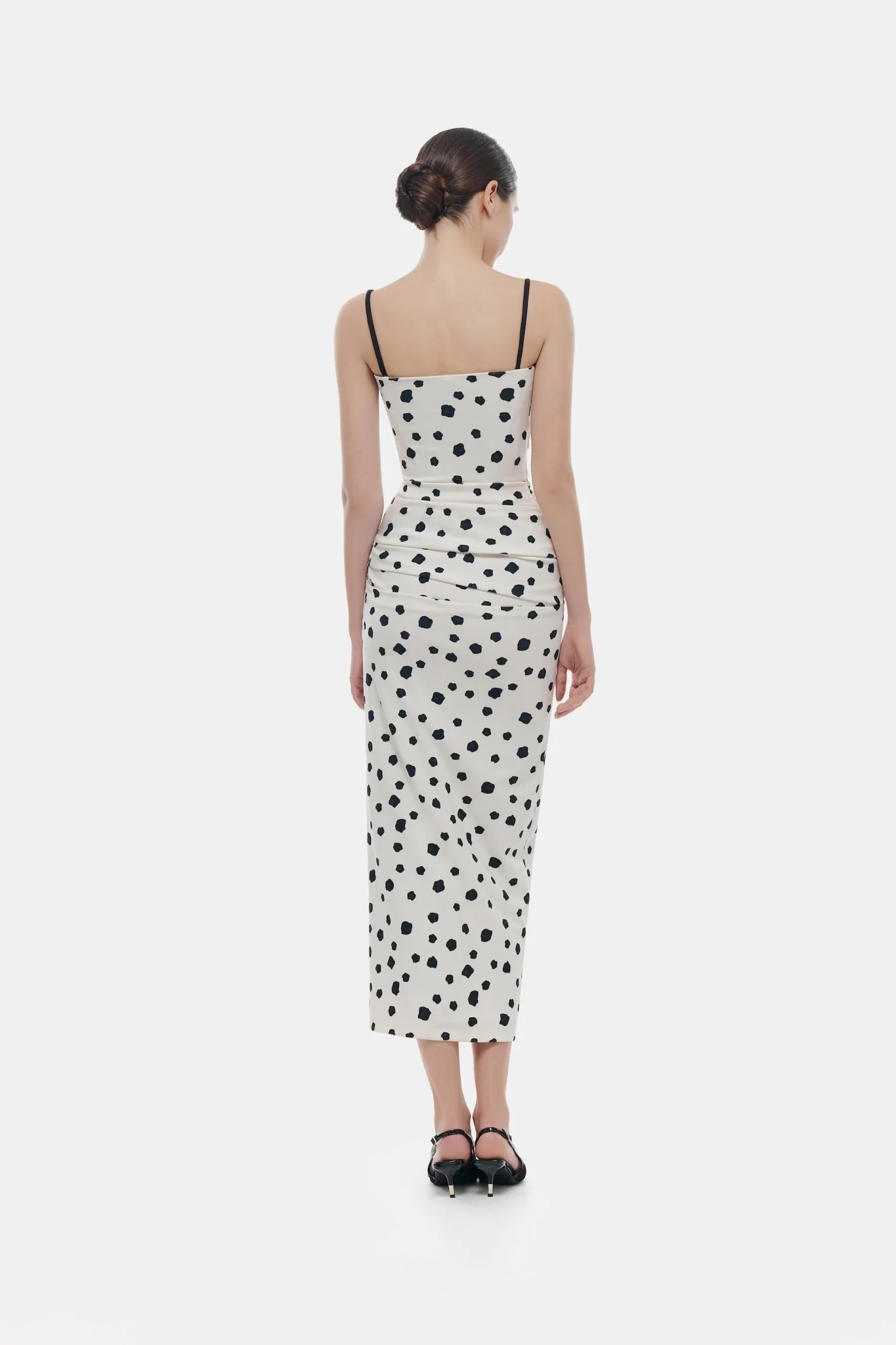 Polka Dot Draped Midi Dress - Image 4