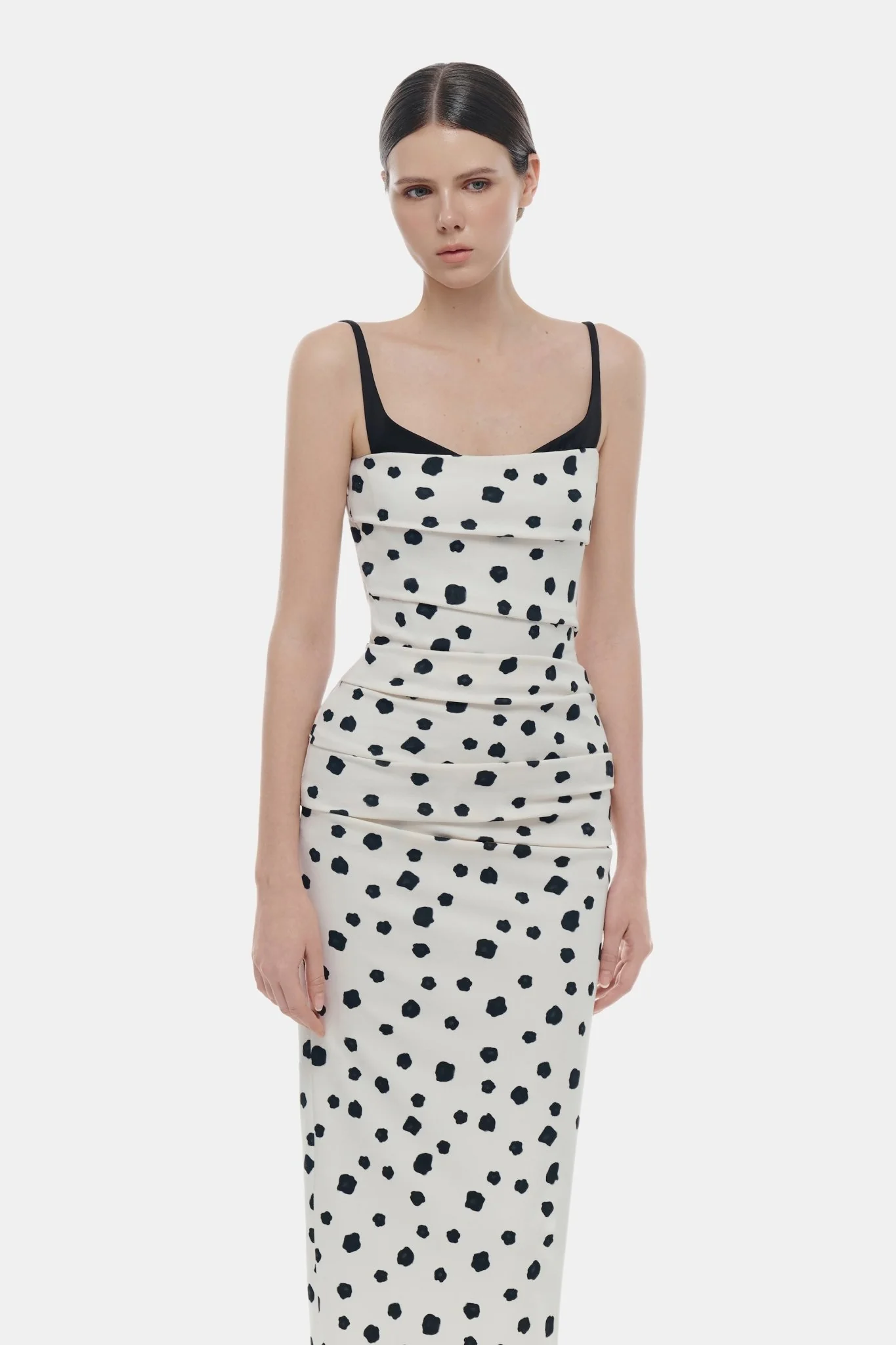 Polka Dot Draped Midi Dress - Image 5