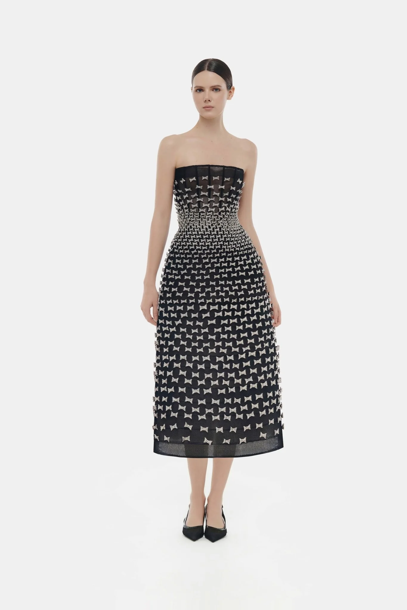 Silver Bow Strapless Midi Dress - Image 2
