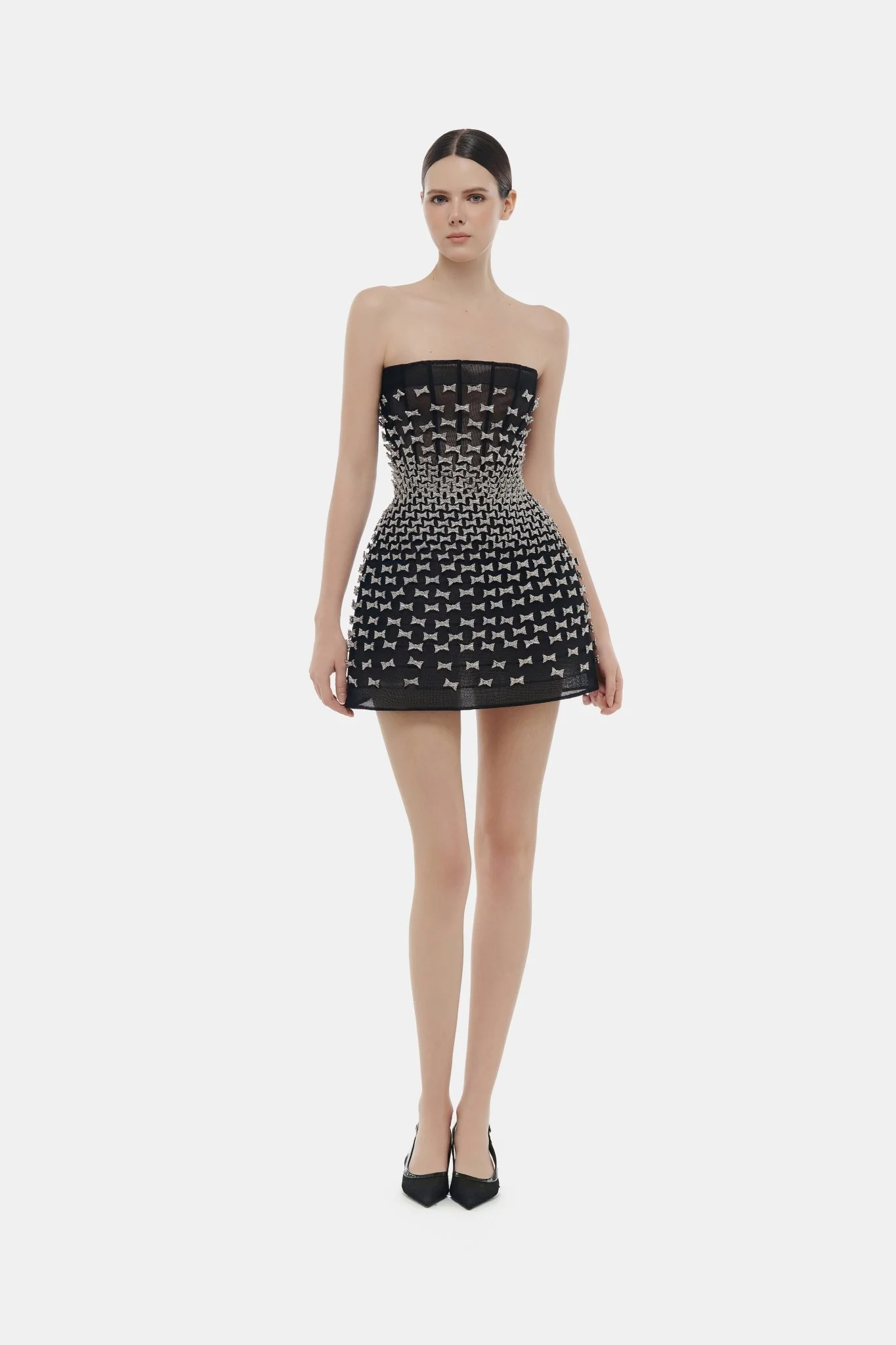 Silver Bow Strapless Mini Dress - Image 2