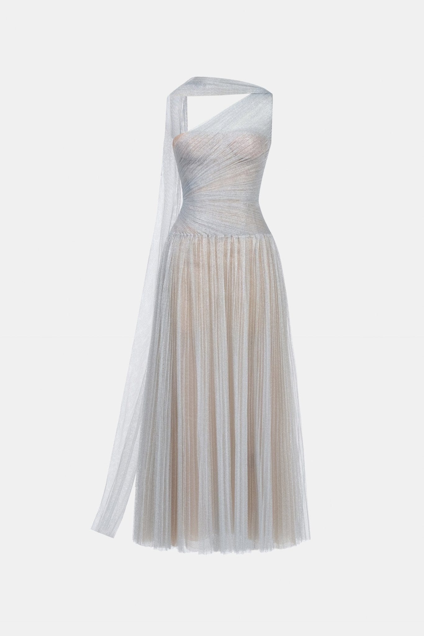 Silver Draped Midi Dress