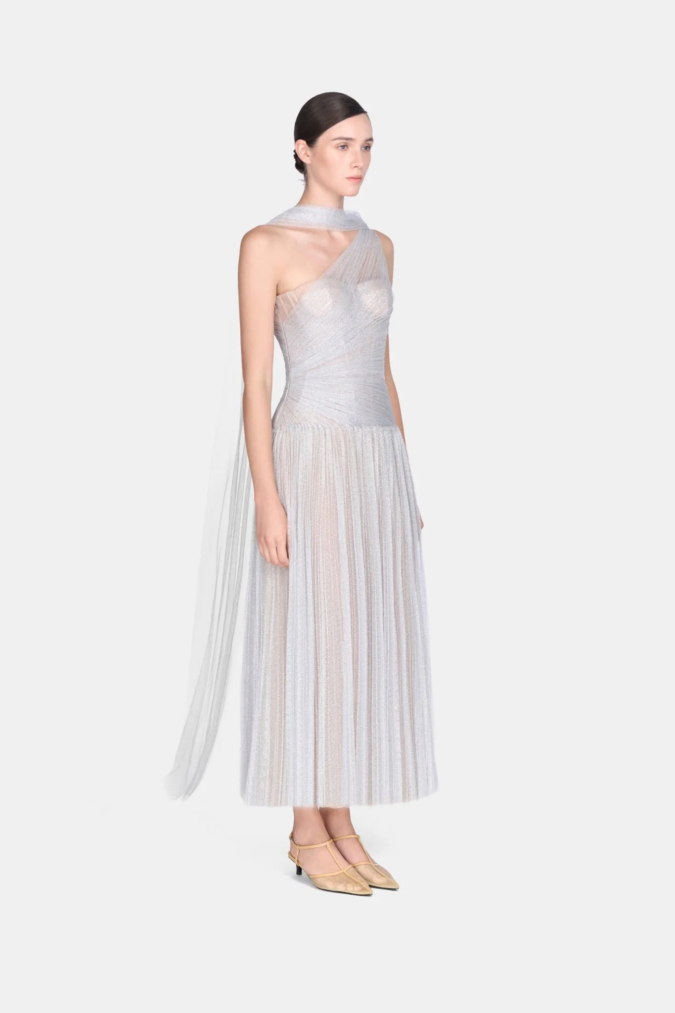 Silver Draped Midi Dress - Image 2