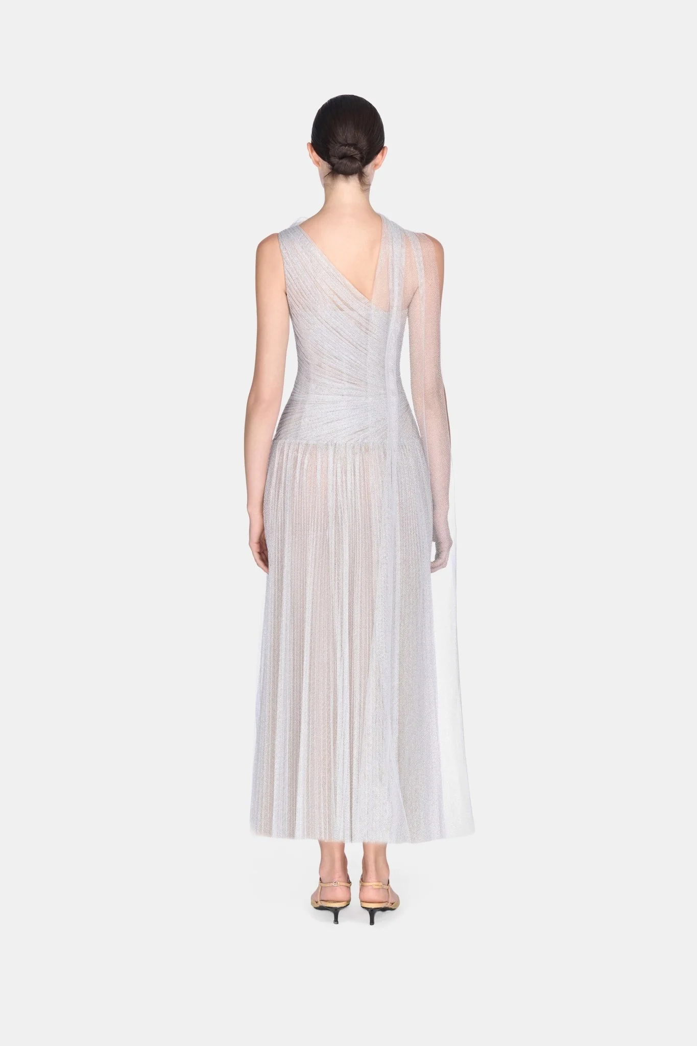 Silver Draped Midi Dress - Image 3