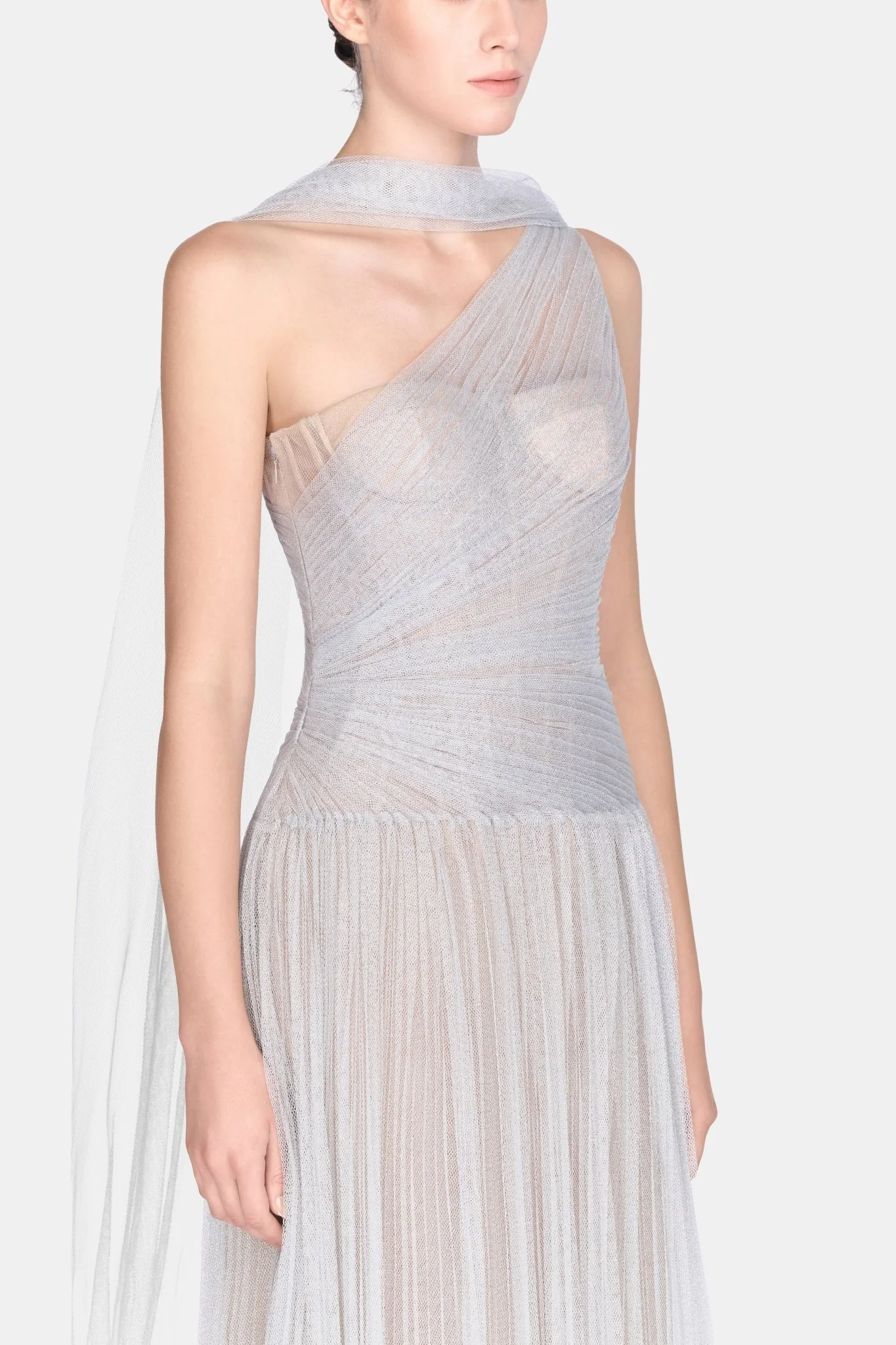 Silver Draped Midi Dress - Image 4